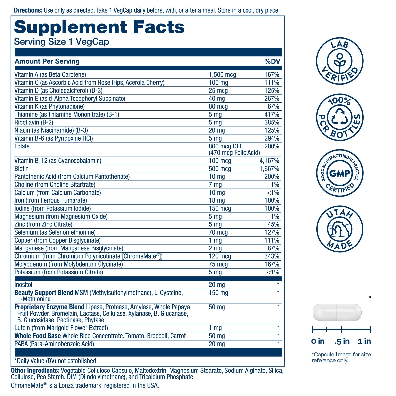 SOLARAY Once Daily Woman Multivitamin with Iron, Cellular Energy, Digestion, Red Blood Cell Support, Multivitamin for Women w/Vitamin D, Vitamin B12, Prenatal Vitamins Support w/Folic Acid, 90 Serv