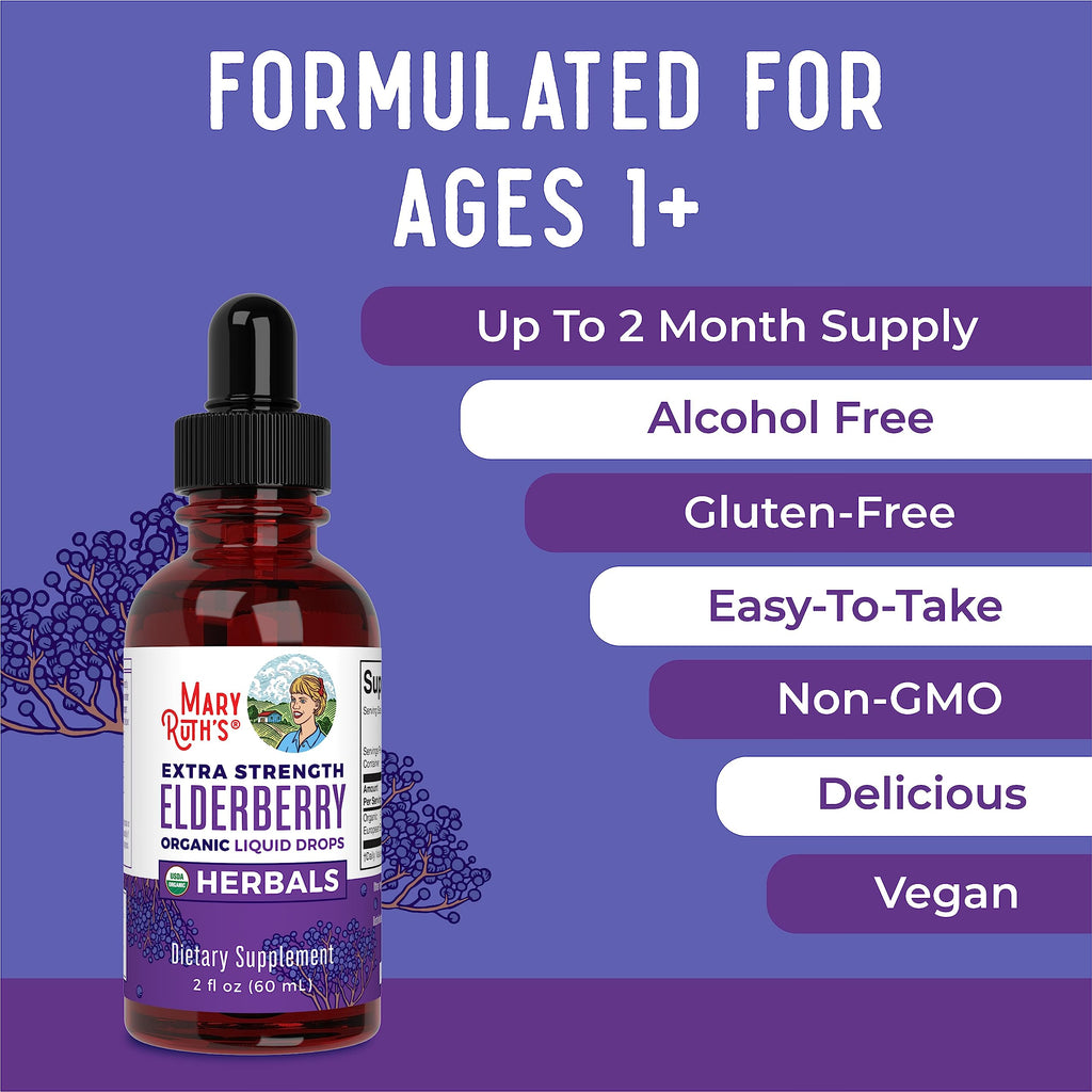 MARYRUTH'S Organic Extra Strength Elderberry Liquid Drops, Immune Support
