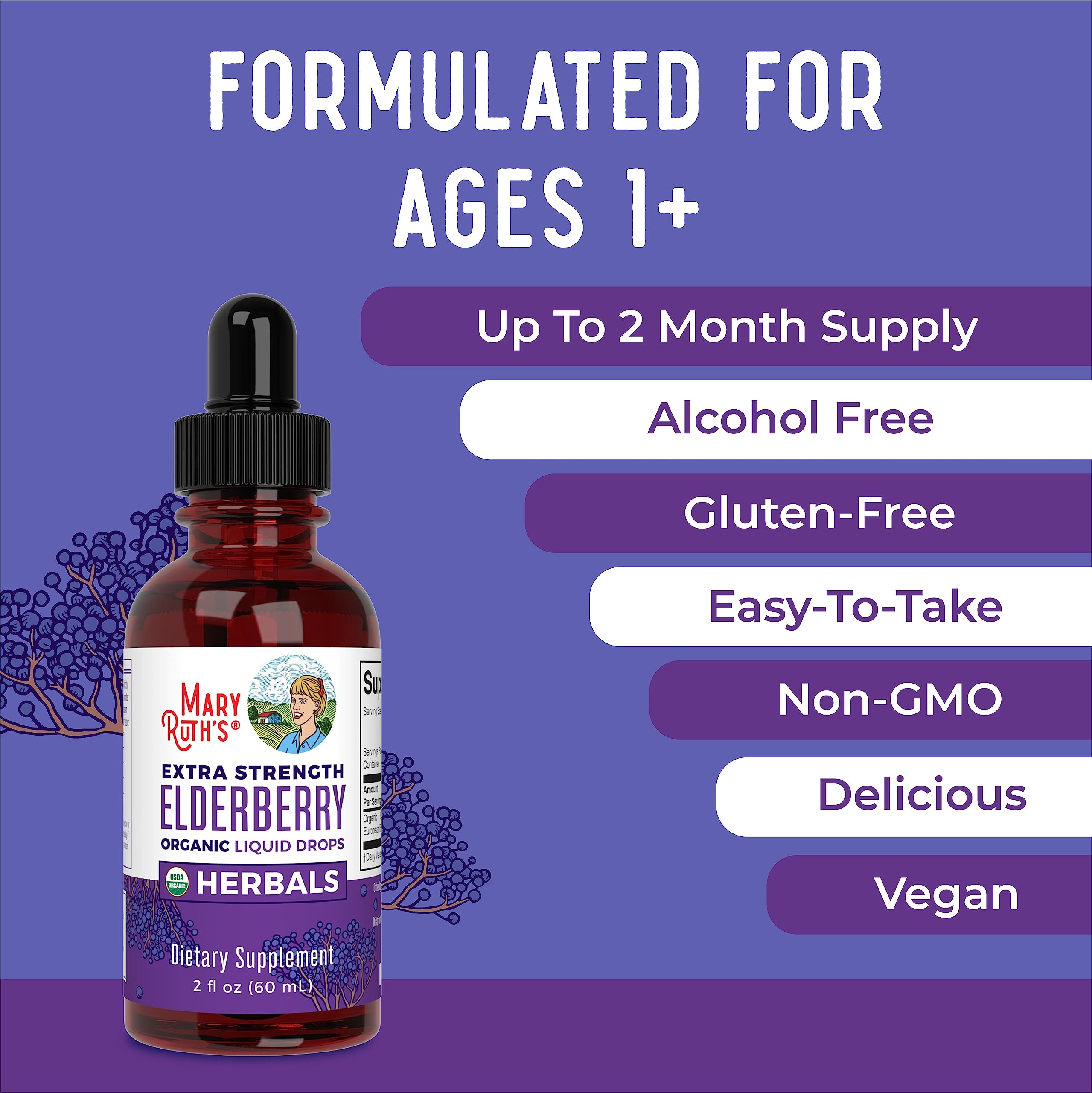 MARYRUTH'S Organic Extra Strength Elderberry Liquid Drops, Immune Support