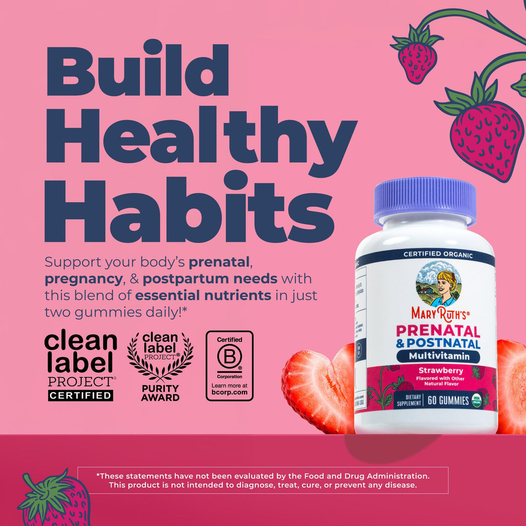 MARYRUTH'S USDA Organic Prenatal & Postnatal Multivitamin Gummies, 60 ct