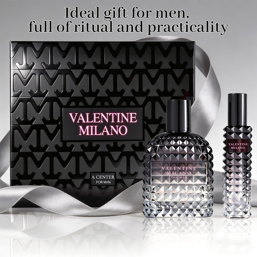 A CENTER Valentine Milano Men's Cologne Gift Set 2pcs/100ml&30ml Eau de Parfum Patchouli Vetiver&Cedar Fragrance Gift Combo for Him
