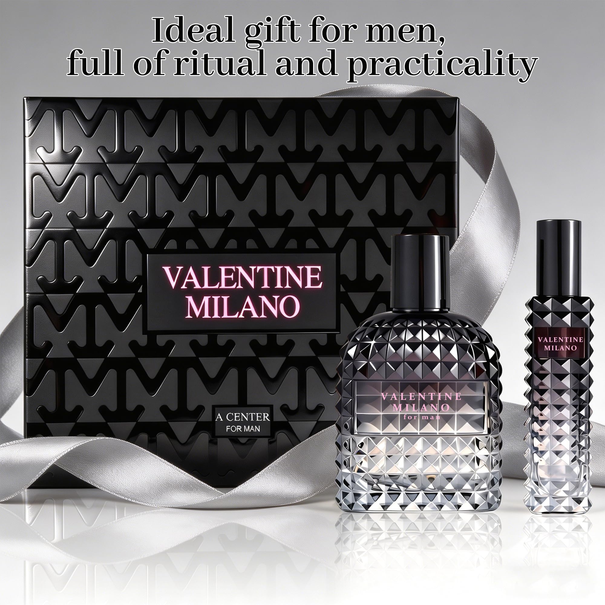 A CENTER Valentine Milano Men's Cologne Gift Set 2pcs/100ml&30ml Eau de Parfum Patchouli Vetiver&Cedar Fragrance Gift Combo for Him