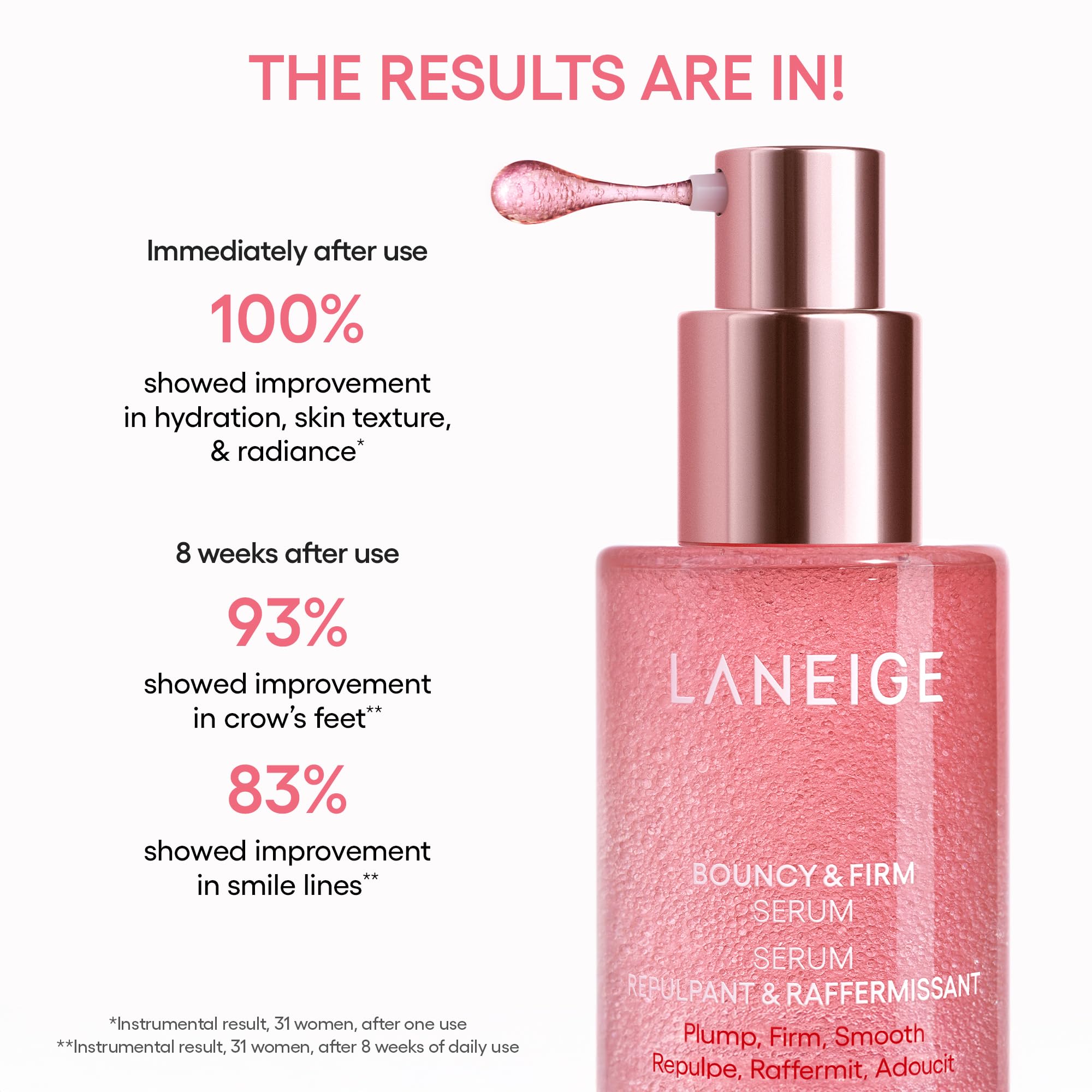 LANEIGE Bouncy & Firm Serum: Korean Slow Anti-Aging Collagen Complex Face Serum with Peptides for Hydrating, Plumping & Firming| Korean Skin Care