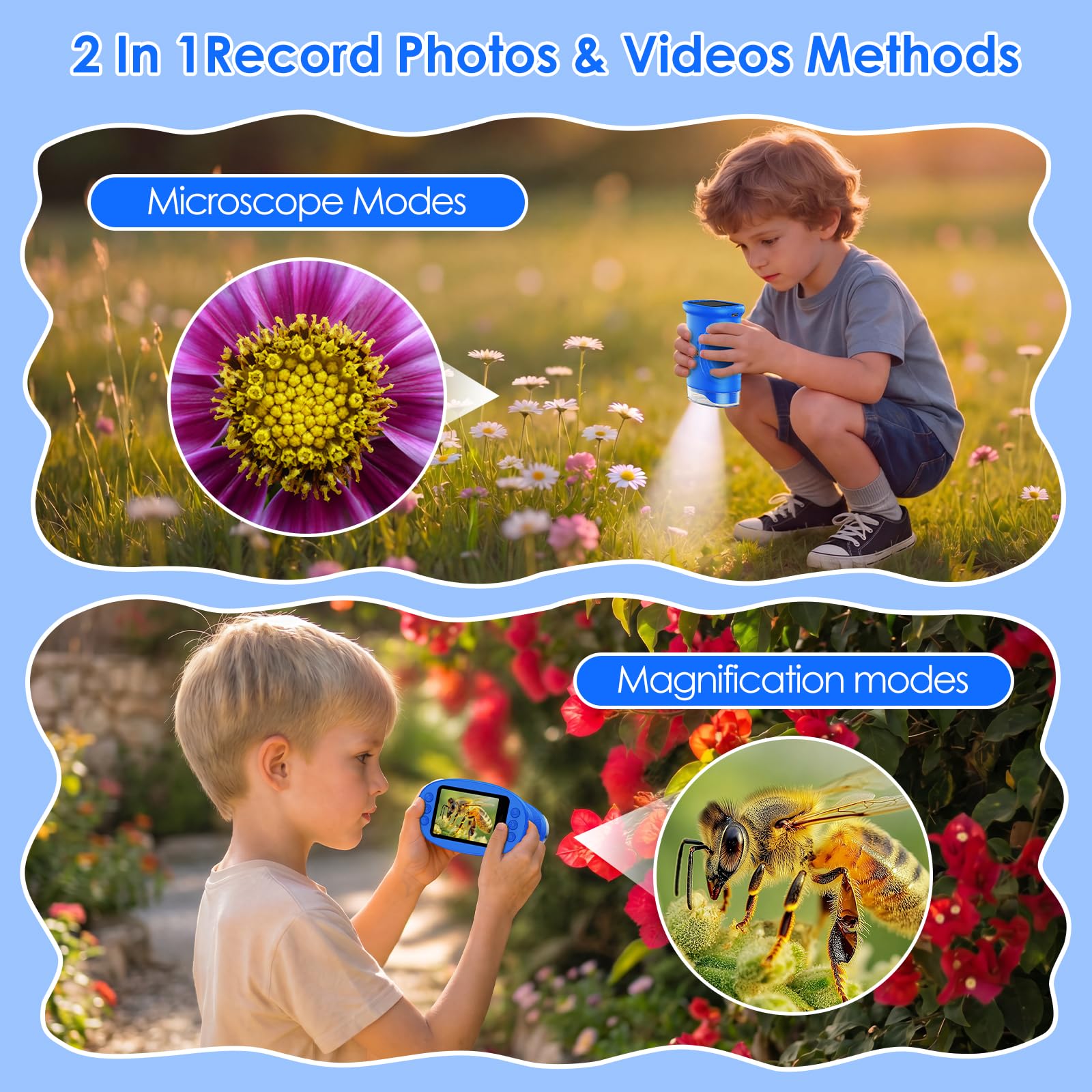 4K 1000X Handheld Digital Microscope for Kids with 2.0" IPS Screen(Blue)