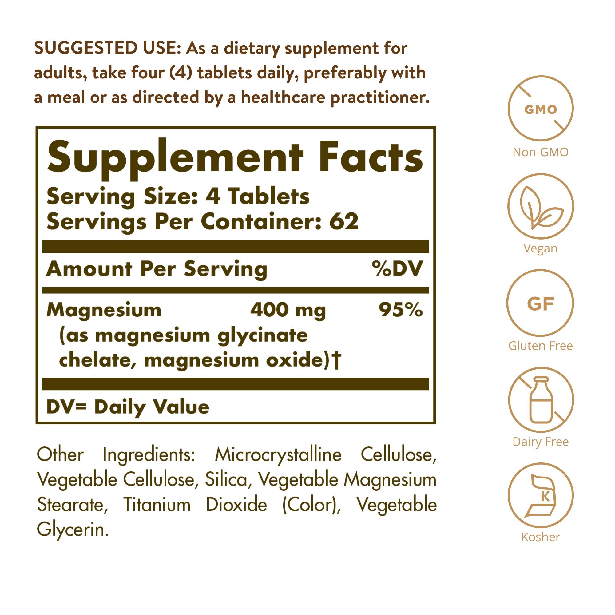 Solgar Chelated Magnesium, 250 Tablets - Supports Nerve & Muscle Function - Promotes Healthy Bones - Vital for Cellular Energy Release - Non-GMO, Vegan, Gluten Free, Dairy Free - 62 Servings