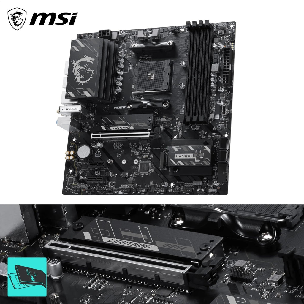 MSI B550M Gaming Plus WIFI6E Motherboard, mATX-Supports AMD Ryzen 5000 Series,5000 G-Series 4000 G-Series,and 3000 Series Processors, AM4-DDR4 Memory Boost 4400+MHz/OC, PCIe 4.0 x16, M.2 Gen4, 1G LAN