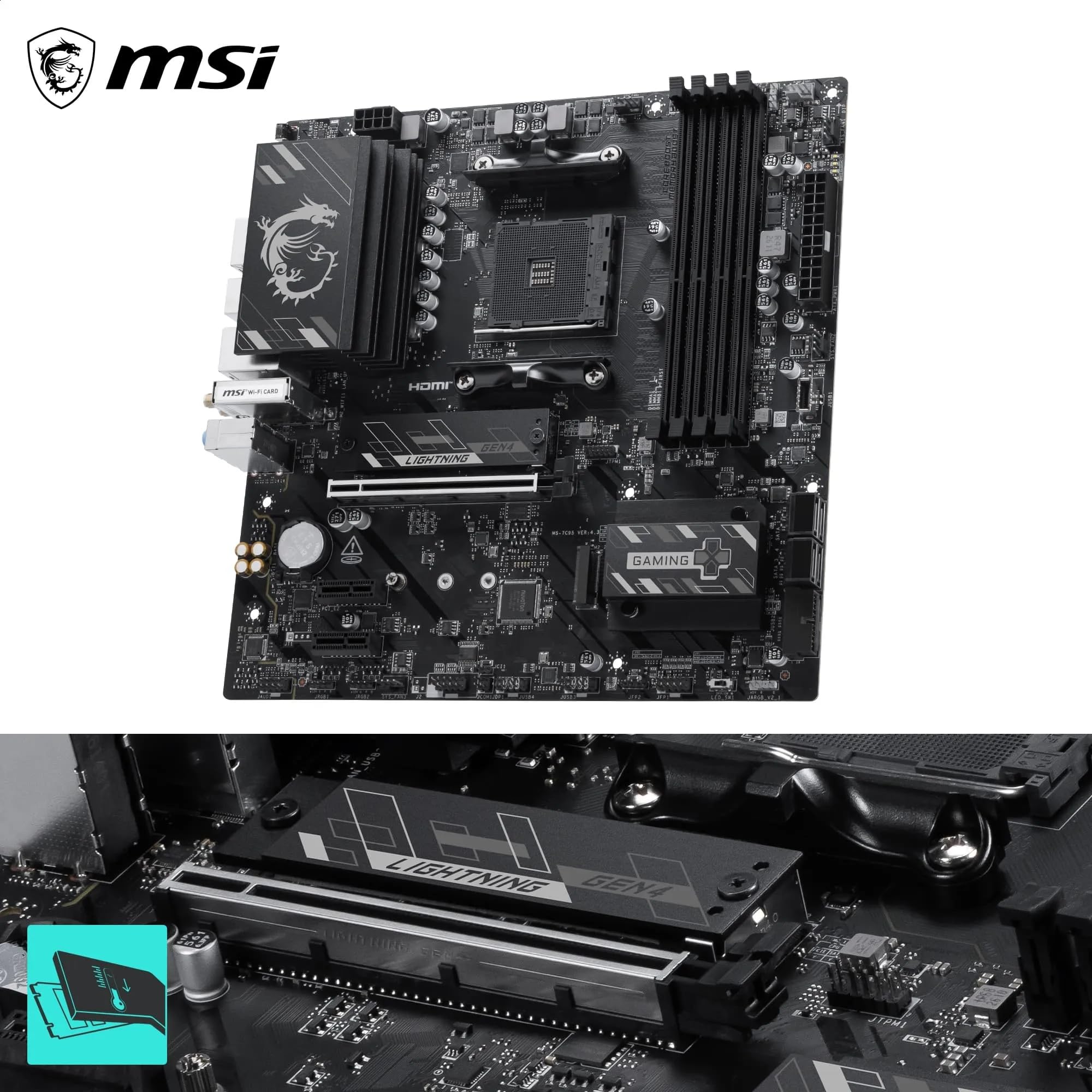 MSI B550M Gaming Plus WIFI6E Motherboard, mATX-Supports AMD Ryzen 5000 Series,5000 G-Series 4000 G-Series,and 3000 Series Processors, AM4-DDR4 Memory Boost 4400+MHz/OC, PCIe 4.0 x16, M.2 Gen4, 1G LAN