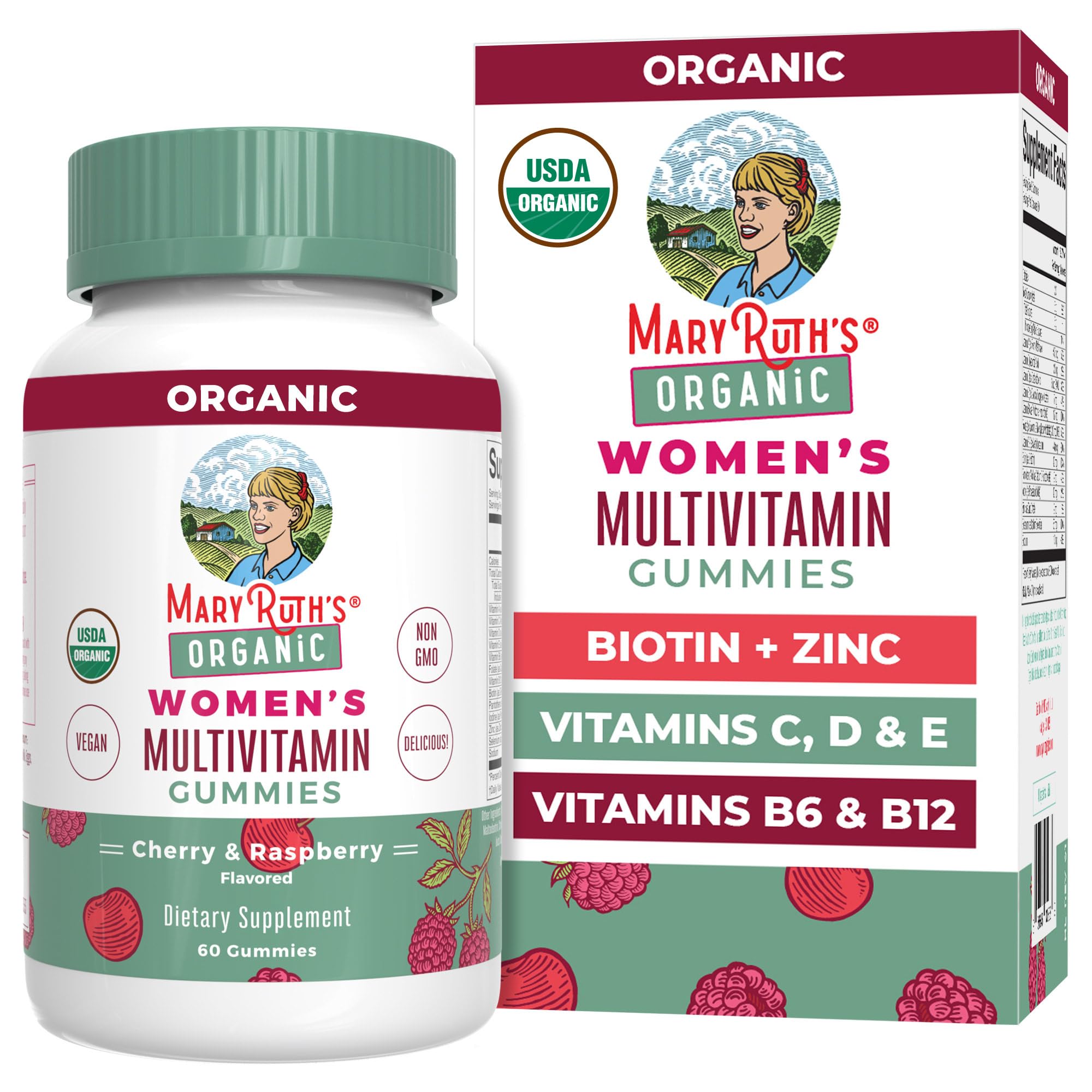 MARYRUTH'S Organic Multivitamin Gummies for Women, Hair & Skin Health, 60ct