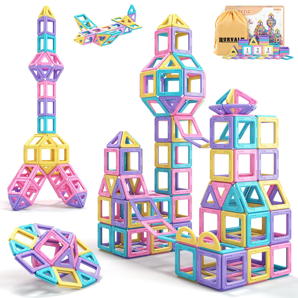 Rurvale Toddler Girl Toys, Magnetic Tiles 44pcs, Birthday Gifts Ideas for Girls Toys Age 3 4 5, Magnetic Blocks, Magnet STEM Montessori Toddler Kids Christmas Toy Gifts for 3 4 5 6 7 Year Old Girls