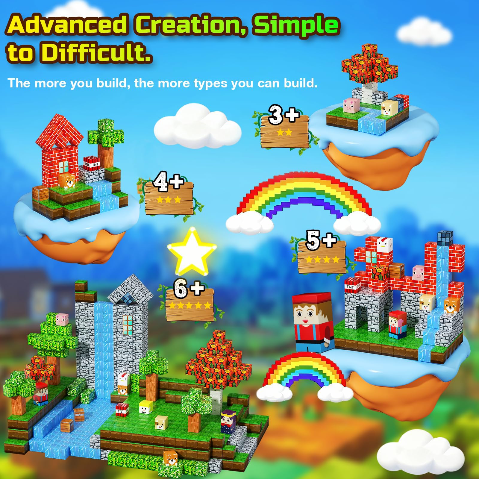 200PCS Magnetic Blocks, Magnetic Building Cube Toys for Kids, STEM Montessori Stacking, Sensory Education Toys for Toddlers Building World Set, Christmas Birthday Gifts for Kids Age 3 4 5 6 7 8 9 10