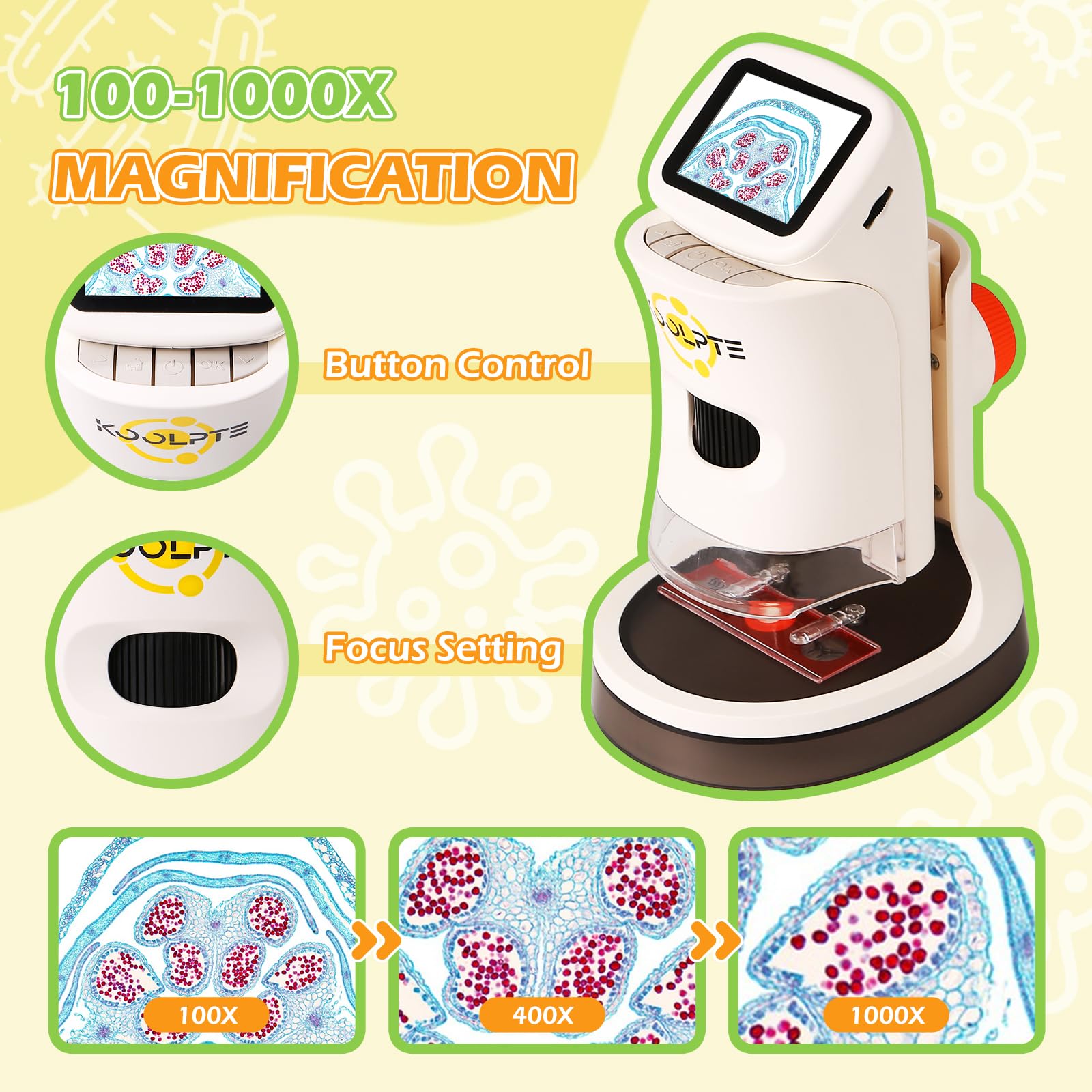 Handheld Digital Microscope for Kids, 1000X, 2.1'' HD LCD Screen