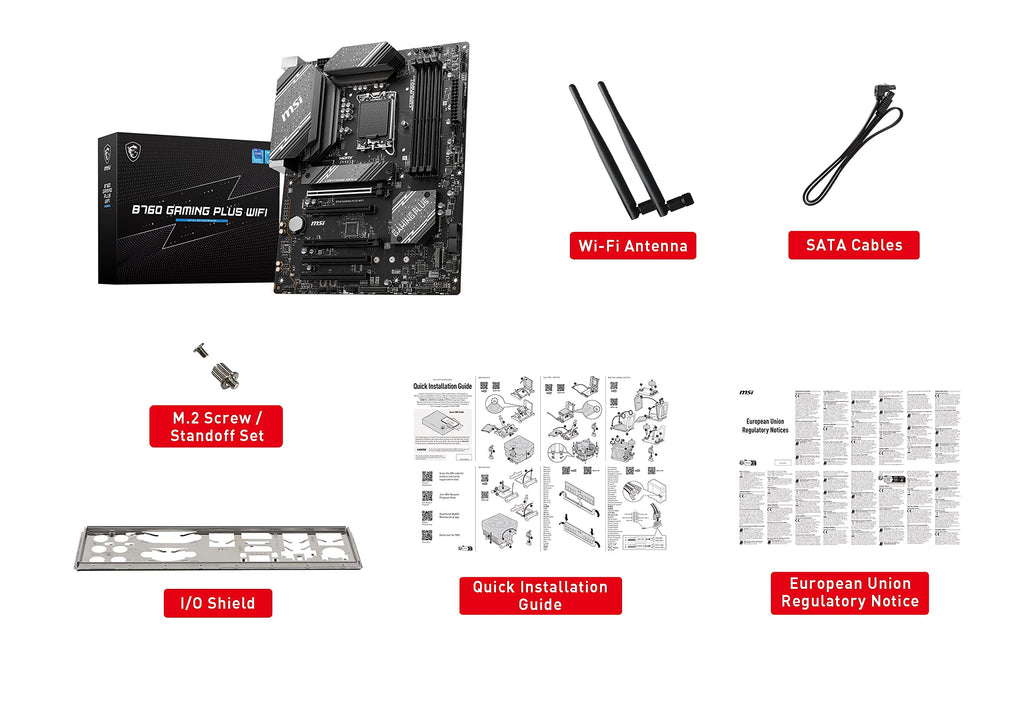 MSI B760 Gaming Plus WiFi Gaming Motherboard (DDR5 Memory ONLY) for 12th/13th/14th Gen Intel Processors, LGA 1700, PCIe 4.0, M.2, 2.5Gbps LAN, USB 3.2 Gen2, HDMI/DP, Wi-Fi 6E, Bluetooth 5.3, ATX