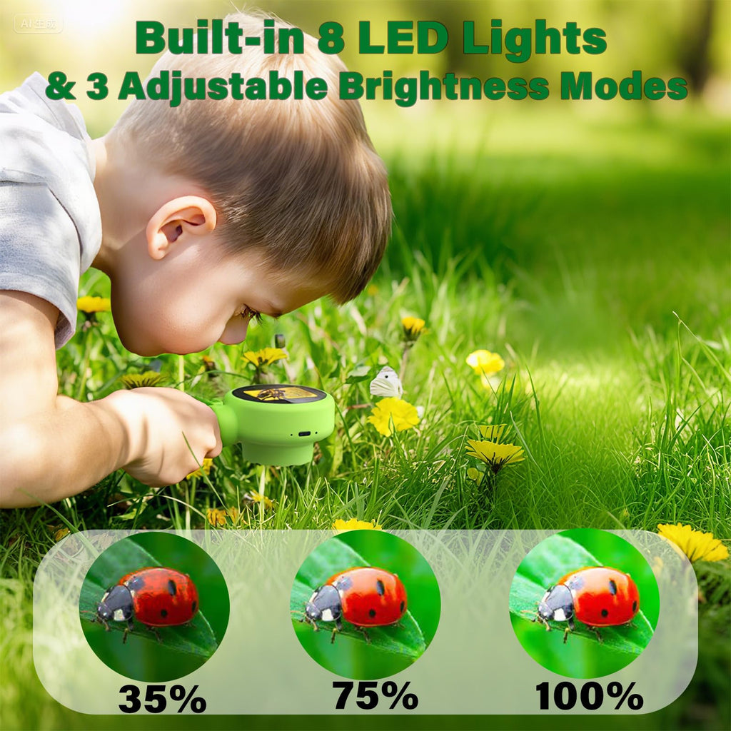 Microscope for Kids with Bug Catcher, 1080P HD Digital Handheld Portable Kids Microscope, 2 in 1 STEM Science Educational Learning Kit Christmas Birthday Gifts Toys for 3-15 Boys & Girls (Green)