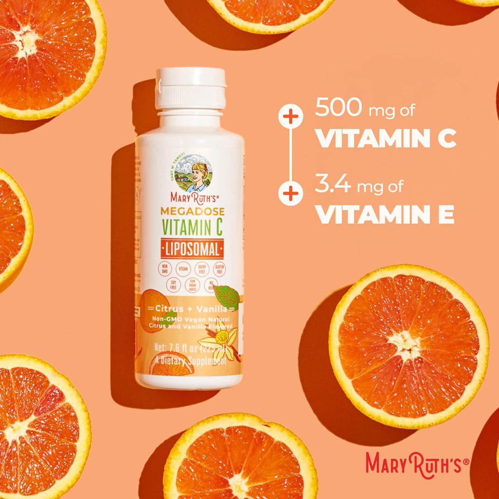 MaryRuth's Megadose Liquid Vitamin C 500mg Liposomal, Vegan, 30 Servings