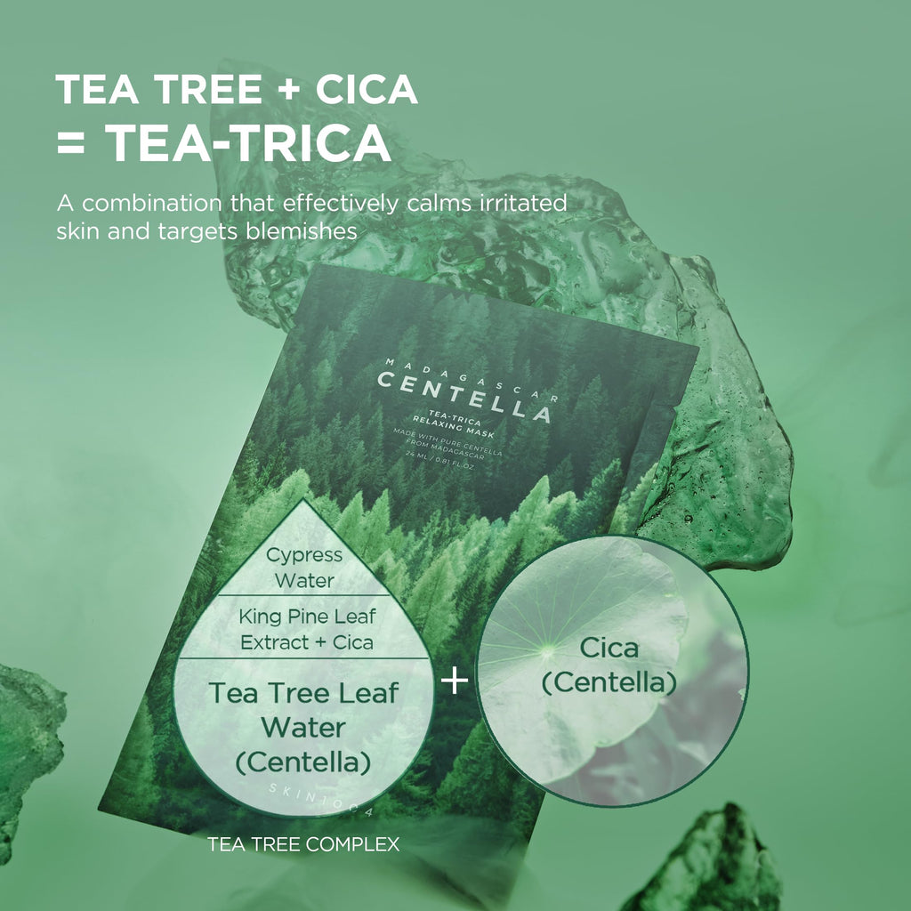 SKIN1004 Madagascar Centella Tea-Trica Relaxing Mask, Face Mask Skincare for Oily & Blemish Prone Skin, Soothing & Calming Relief Care for Sebum & Impurities, Korean Skin Care, 0.81 fl oz / 24ml * 5ea