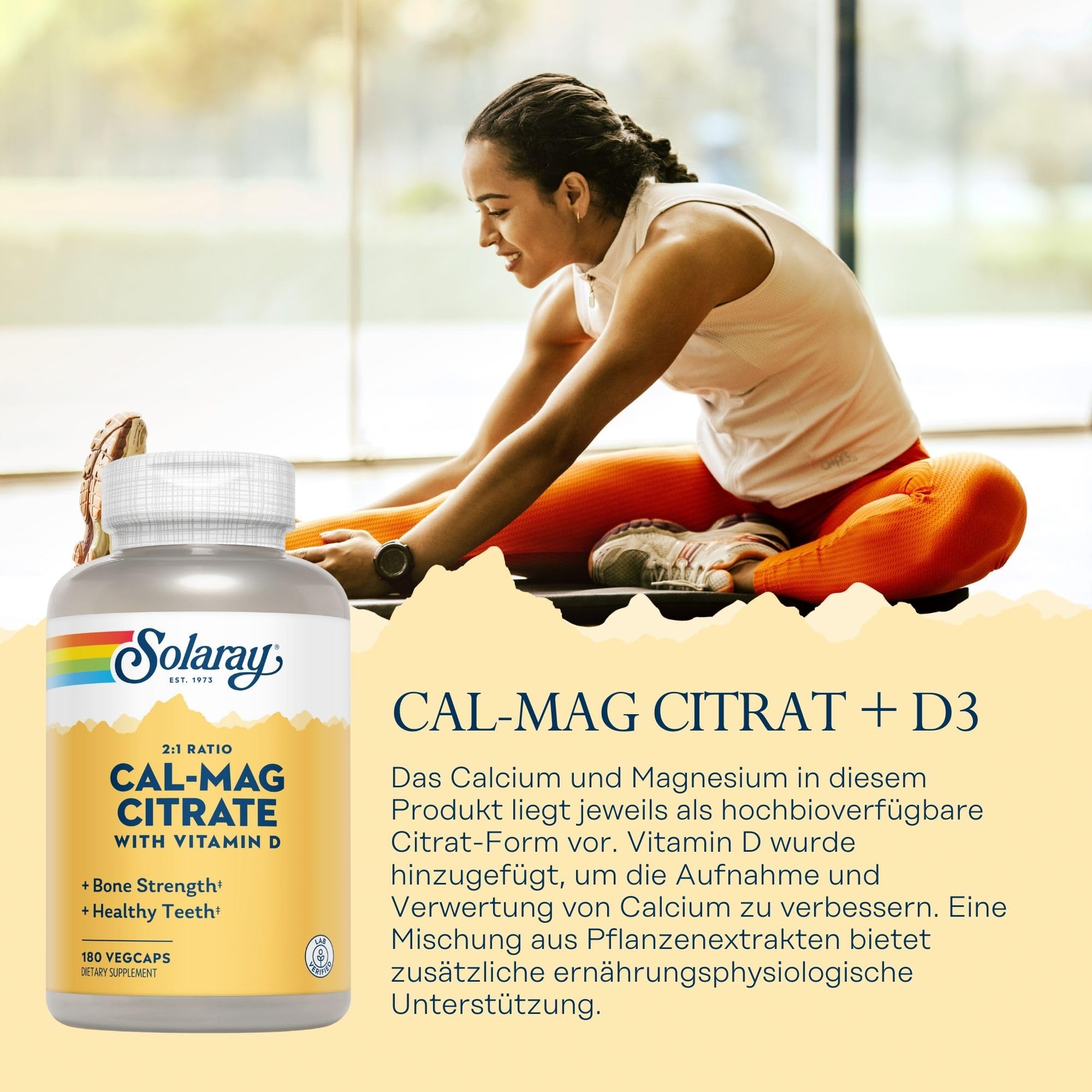 SOLARAY Calcium Magnesium Citrate 2:1 with Vitamin D3, 180 Capsules