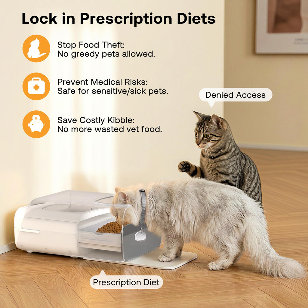 HEAPETS RFID Automatic Cat Feeder with Collar Sensor, Anti-Stealing Food Dispenser with Sealed Lid for Wet Dry Food and Different Diet for Multi-Pet Home, Auto Pet Feeder for Cats & Small Dogs, White