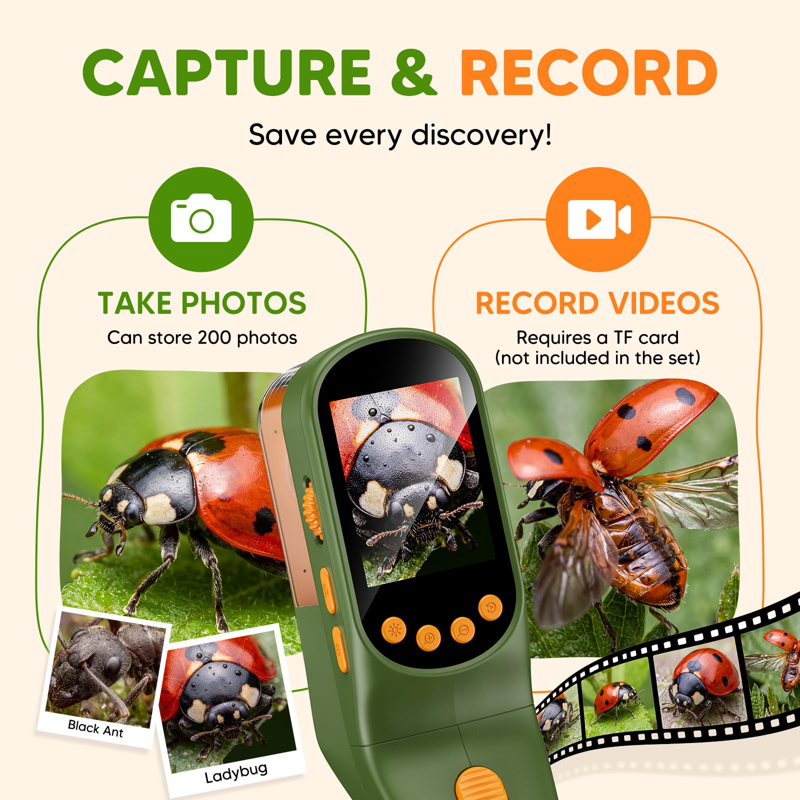 wizwink Bug Catcher for Kids with Kids Microscope, 500X Zoom Camera Toy