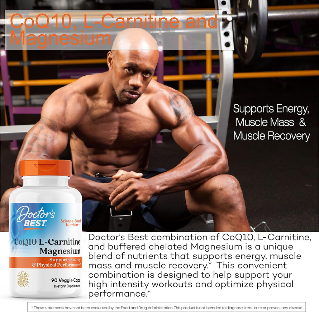 Doctor's Best CoQ10 L-Carnitine Magnesium Supplement - Energy & Exercise Support for Men & Women, Naturally Fermented Coenzyme Q10, Gluten Free, Soy Free, Vegan Formula - 90 Veg Caps