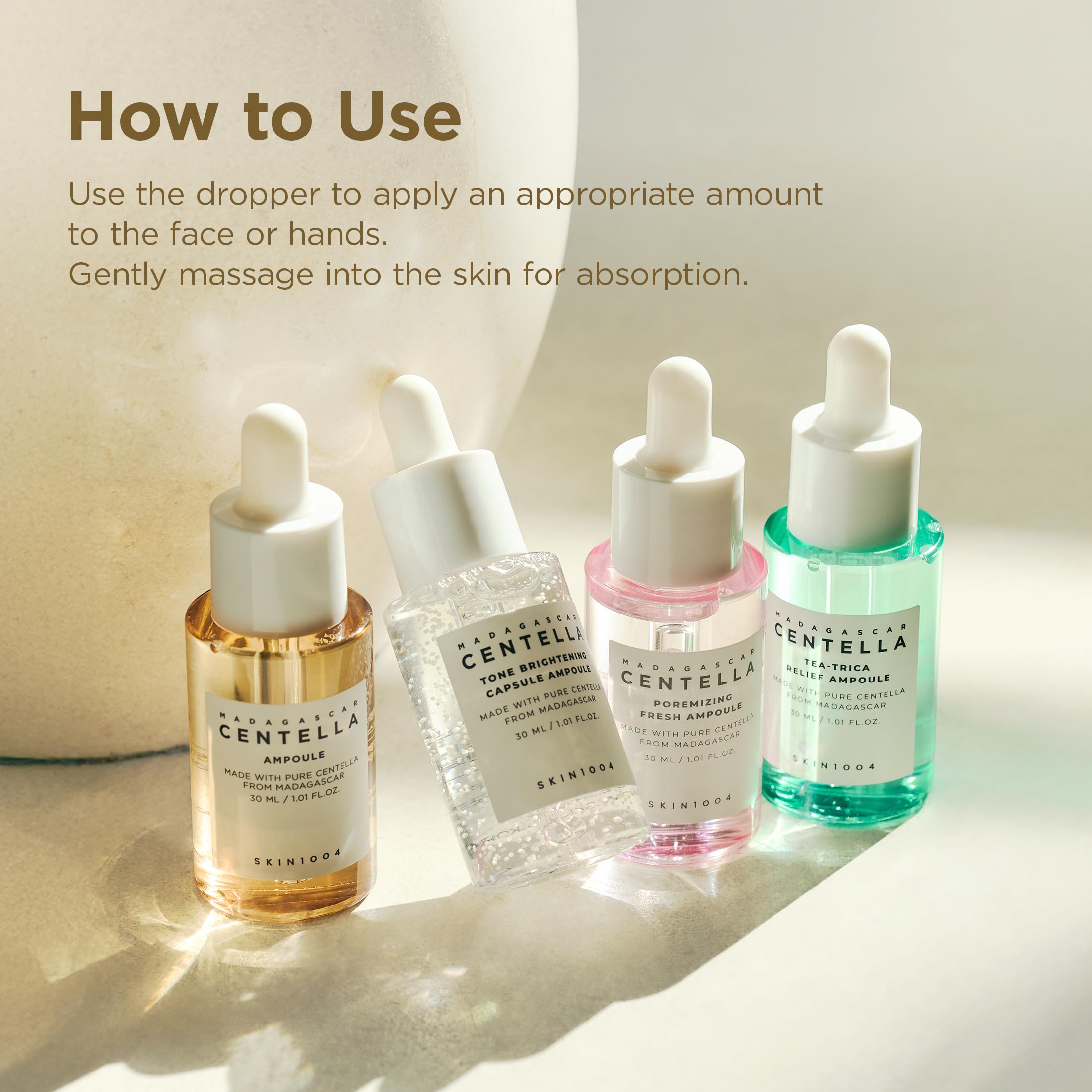 SKIN1004 Madagascar Centella Ampoule Kit, 4ea x 1.10 fl.oz, 30ml, Travel Size Face Serum Collection, Korean Skincare Set with Centella Ampoule and Hydrating Serum for Soothing Care, Korean Skin Care