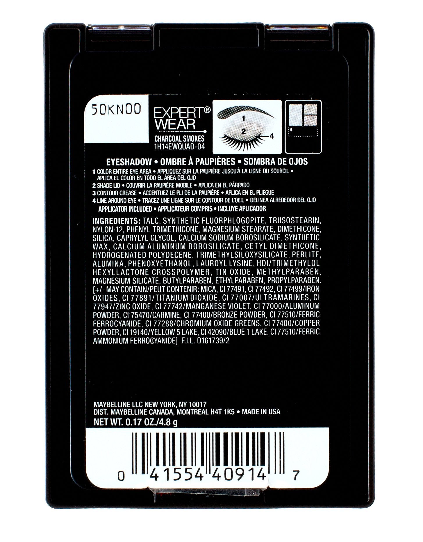 Maybelline Expert Wear Eyeshadow Quads, Charcoal Smokes, 0.17 oz.