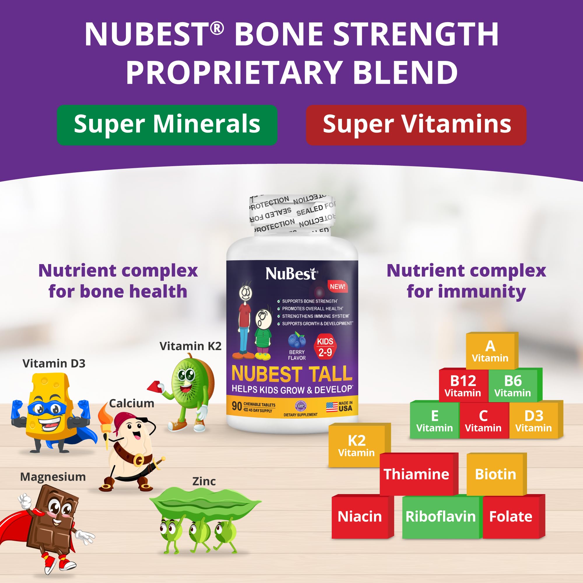 NuBest Bundle Tall 10+ 60 Capsules Tall Kids 90 Chewable Tablets | Height Growth Support for Kids & Teens | Calcium, Vitamins D3 K2, Collagen & Herbal Blend