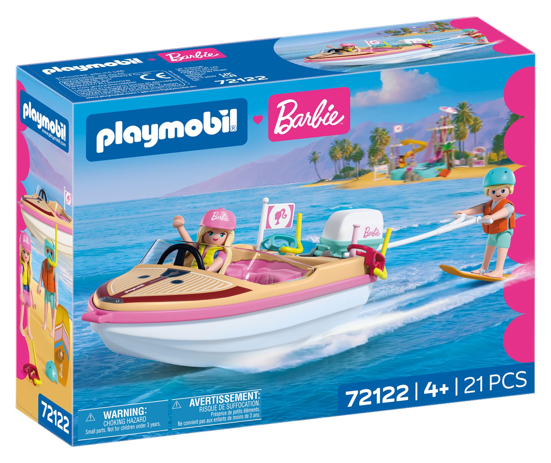 Playmobil | Barbie x Barbie Adventure Boat | Speedboat with Barbie & Ken | Malibu Summer Vibes & Water Adventure | Creative Playset for Children Aged 4+ | 72122