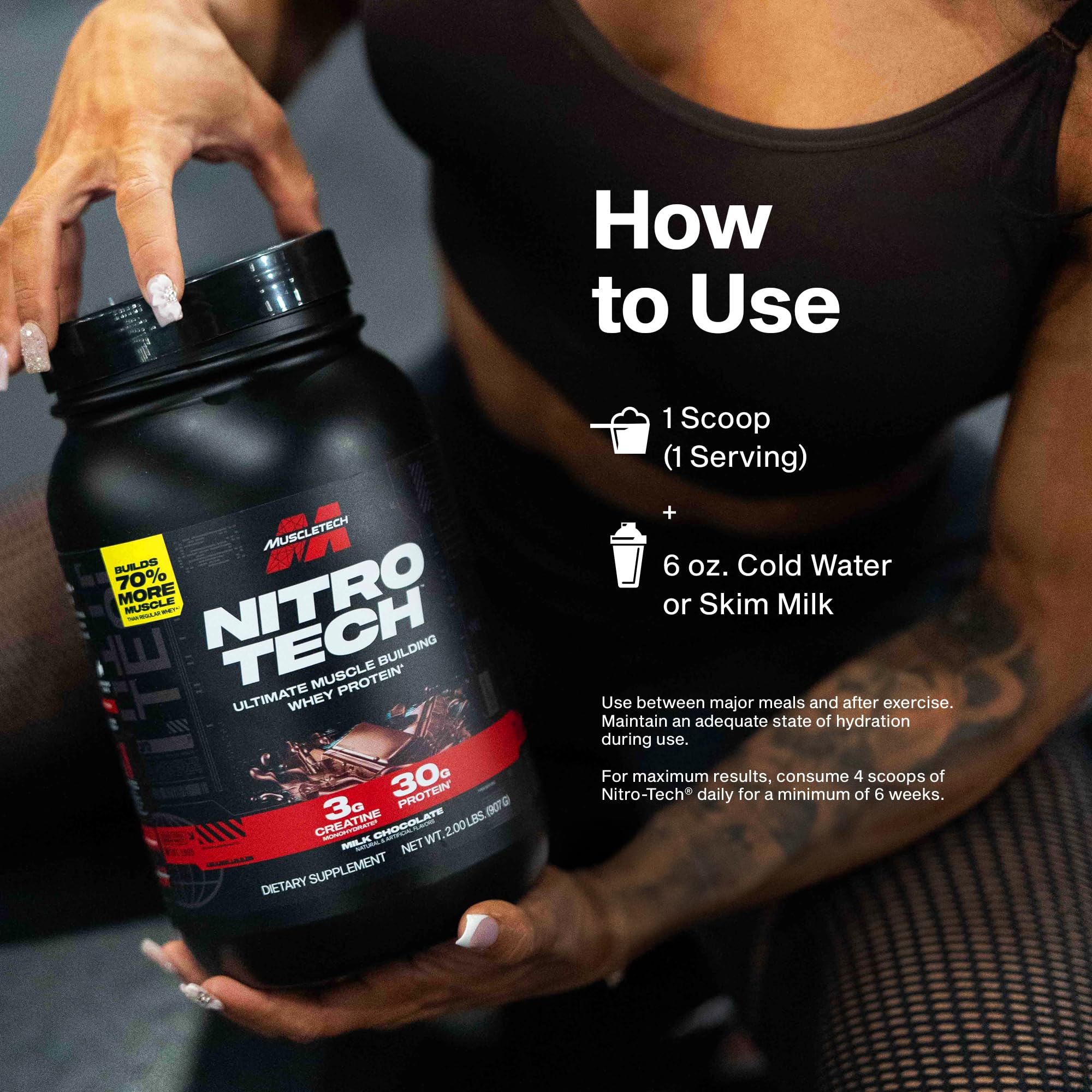Muscletech Whey Protein Powder (Cookies & Cream, 4 Pound) - Nitro-Tech Ultimate Muscle Building Formula with Whey Protein Isolate - 30g of Protein, 3g of Creatine & 6.8g of BCAA - Packaging May Vary