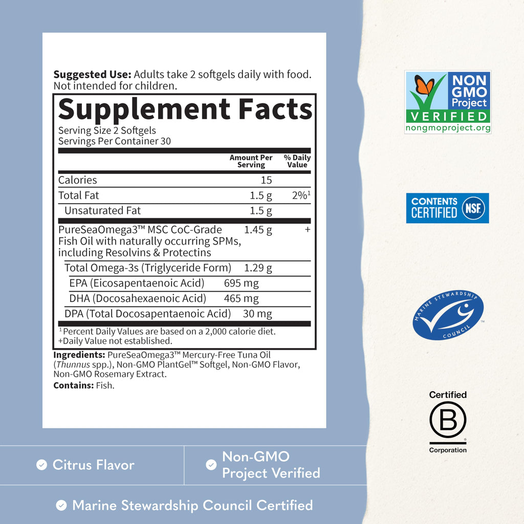 Garden of Life Dr. Formulated Advanced Omega Fish Oil, 1,290mg EPA, DHA & DPA in Triglyceride Form - Omega 3 Fish Oil Supplement for Heart Health & Brain Support, Non-GMO, Citrus Flavored, 60 Softgels