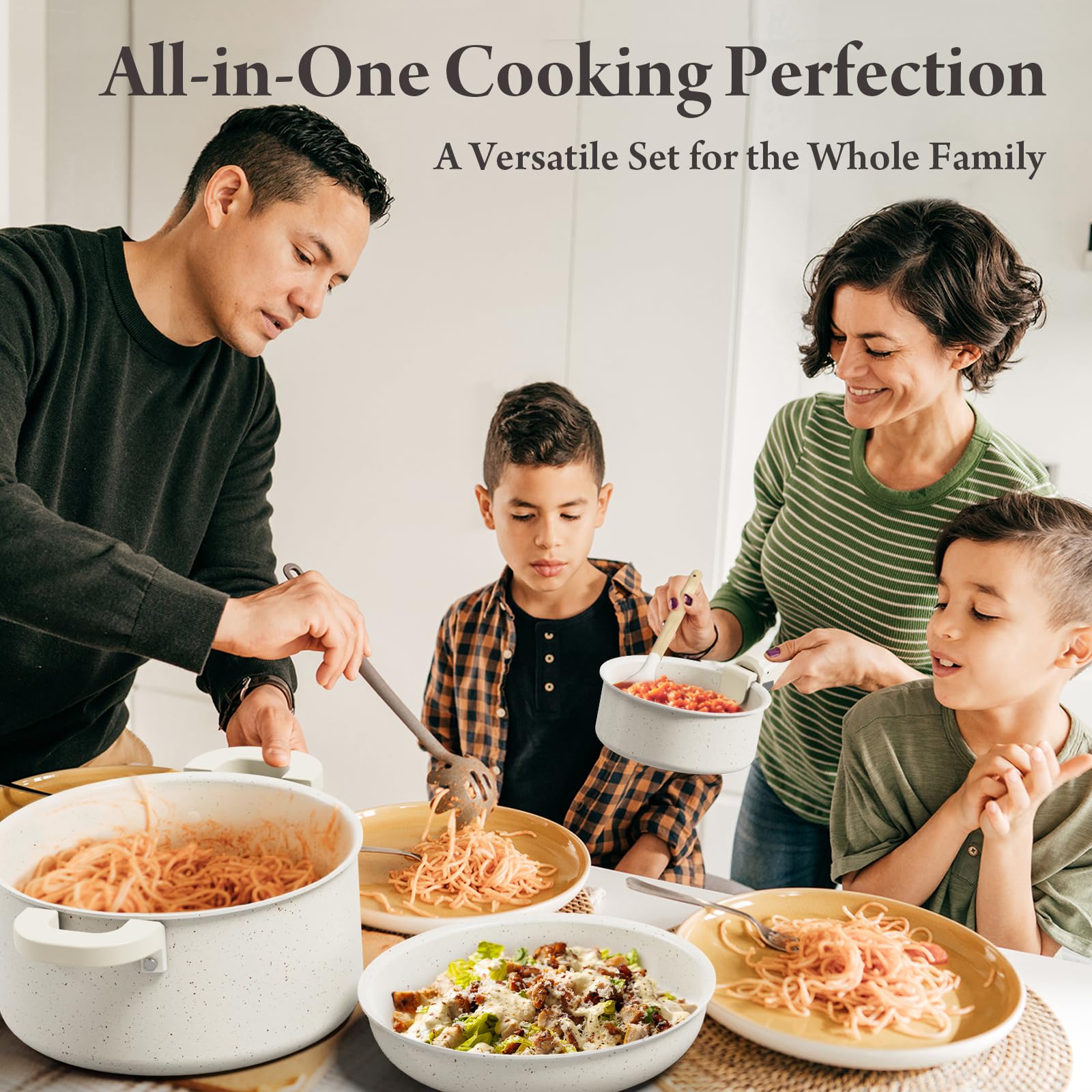 Bazova 22-Piece Pots and Pans Set Non Stick with Removable Handles, Ceramic Cookware Set, Large-Capacity & Non Toxic, Induction & RV Compatible, Dishwasher Safe, PFAS/PTFE/PFOA Free, White