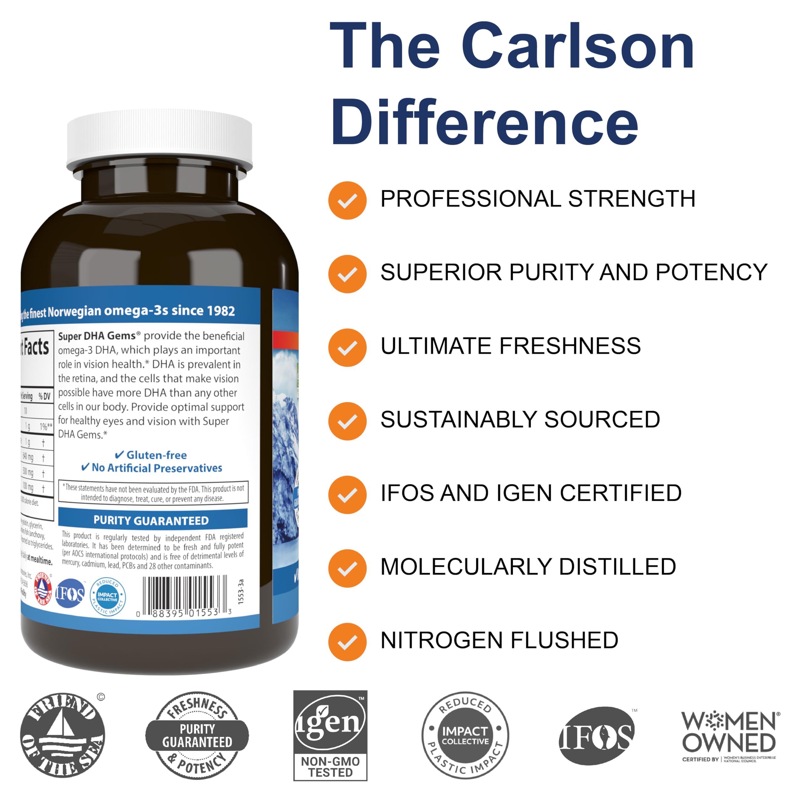 Carlson Super DHA Gems, 500 mg, DHA Supplements, 240 Softgels