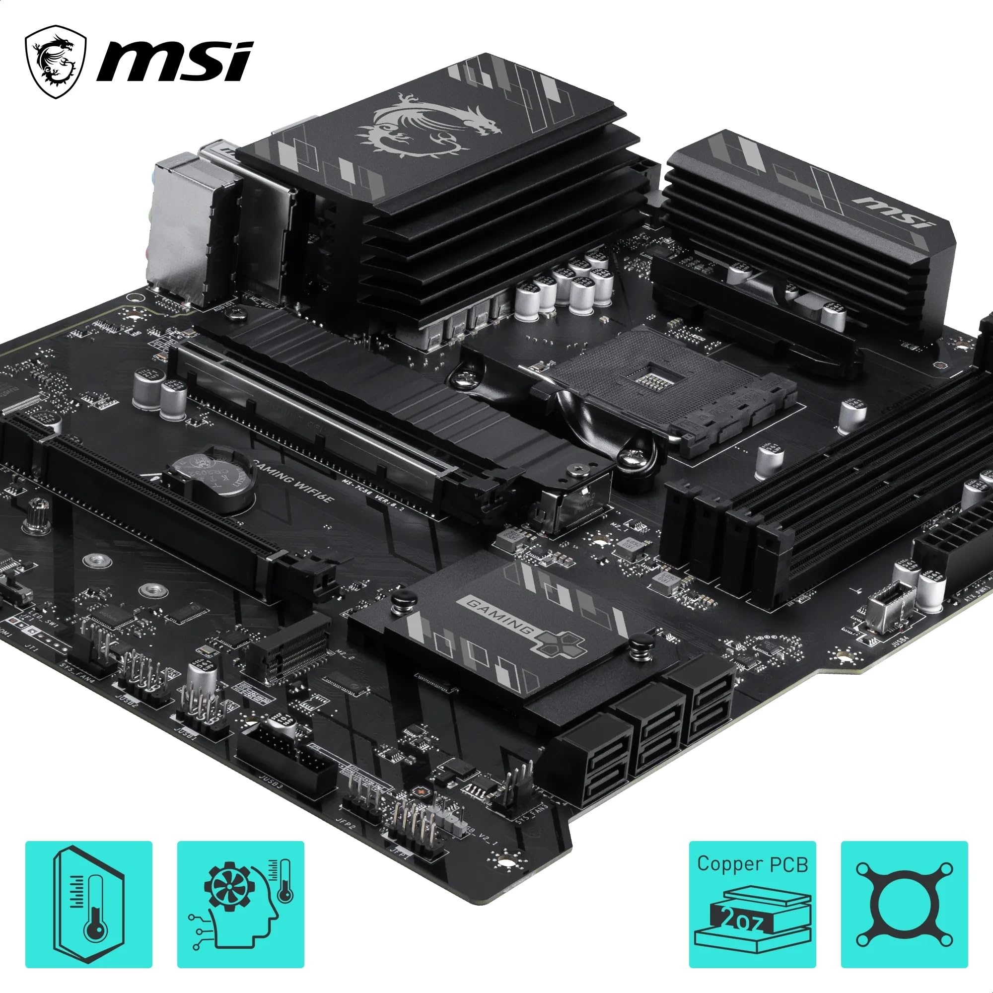 MSI B550 Gaming WIFI6E Motherboard, ATX - Supports AMD Ryzen 5000 Series, 5000 G-Series, 4000 G-Series and 3000 Series Processors, AM4 - DDR4 Memory Boost 4800+MHz/OC, PCIe 4.0 x16, M.2 Gen4, 1G LAN