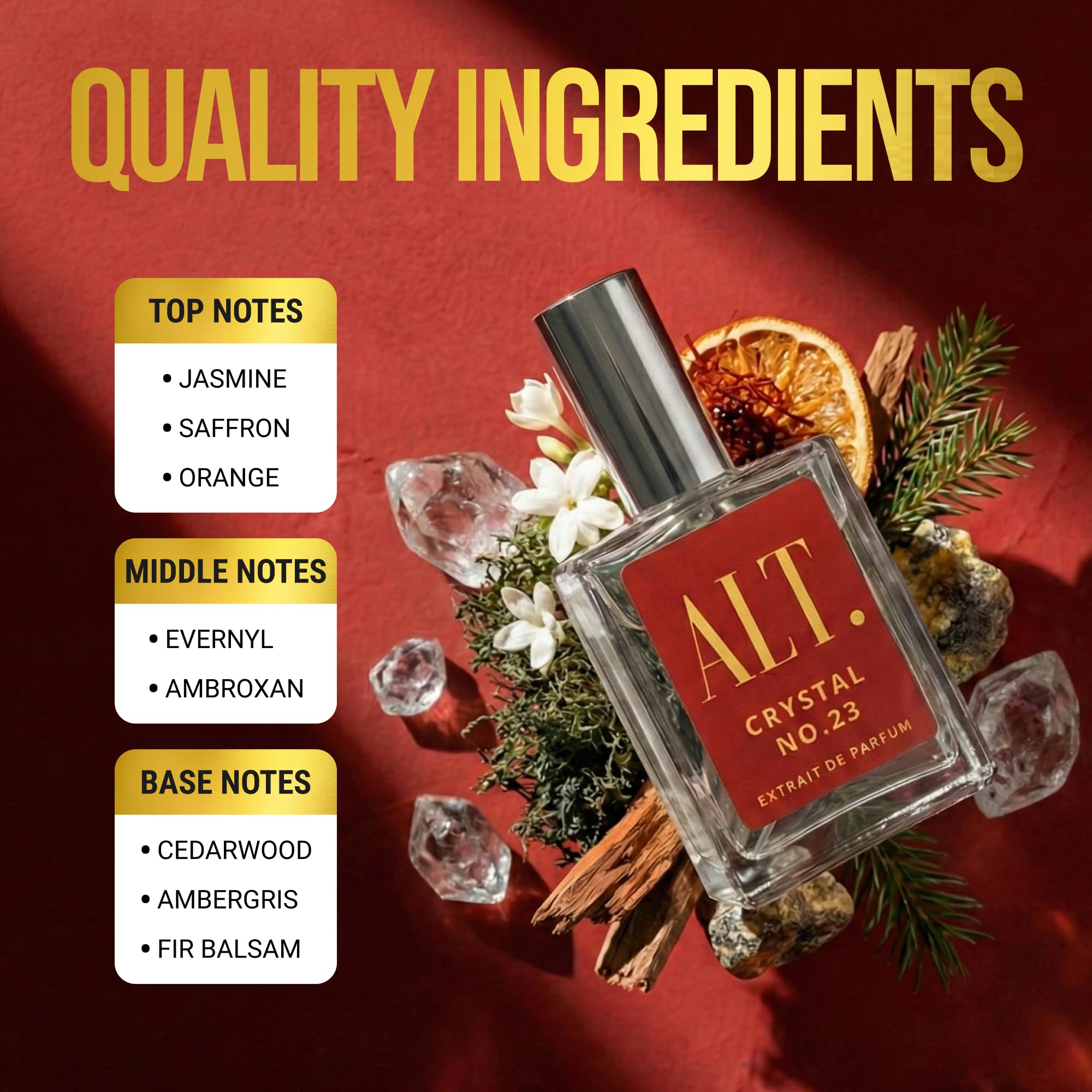 ALT. FRAGRANCES Crystal No. 23 – Inspired by Bac. Roug. 540, Unisex Perfume, Extrait de Parfum, Long Lasting Perfume for Men & Women with Jasmine, Amberwood & Cedar Notes, 60ml