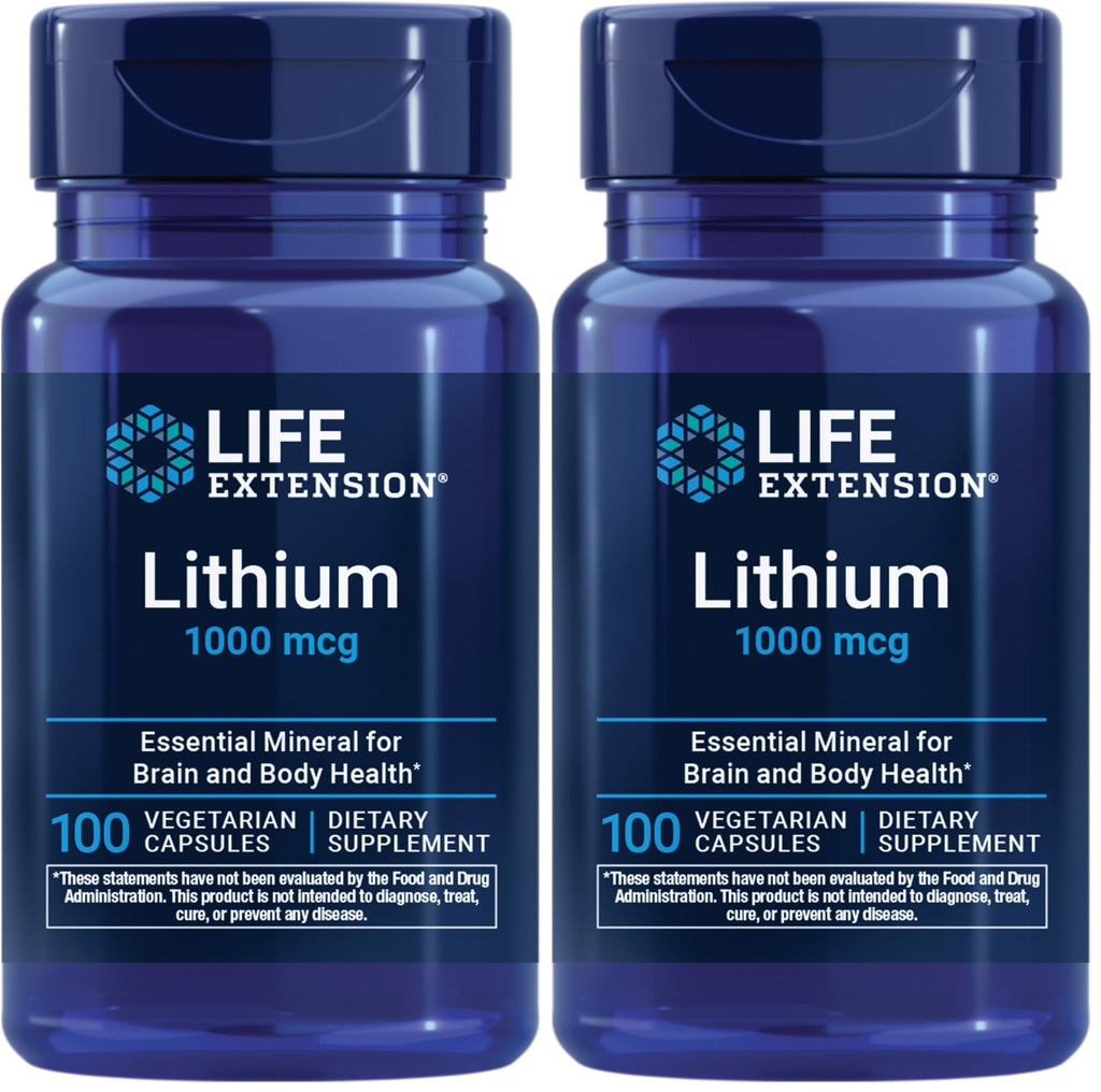 Life Extension Lithium, 1000 mcg – Lithium Orotate – Helps Maintain Cognitive Function & Memory – Low-Dose Formula – Non-GMO, Gluten-Free, Vegetarian – 100 Capsules (Pack of 2)