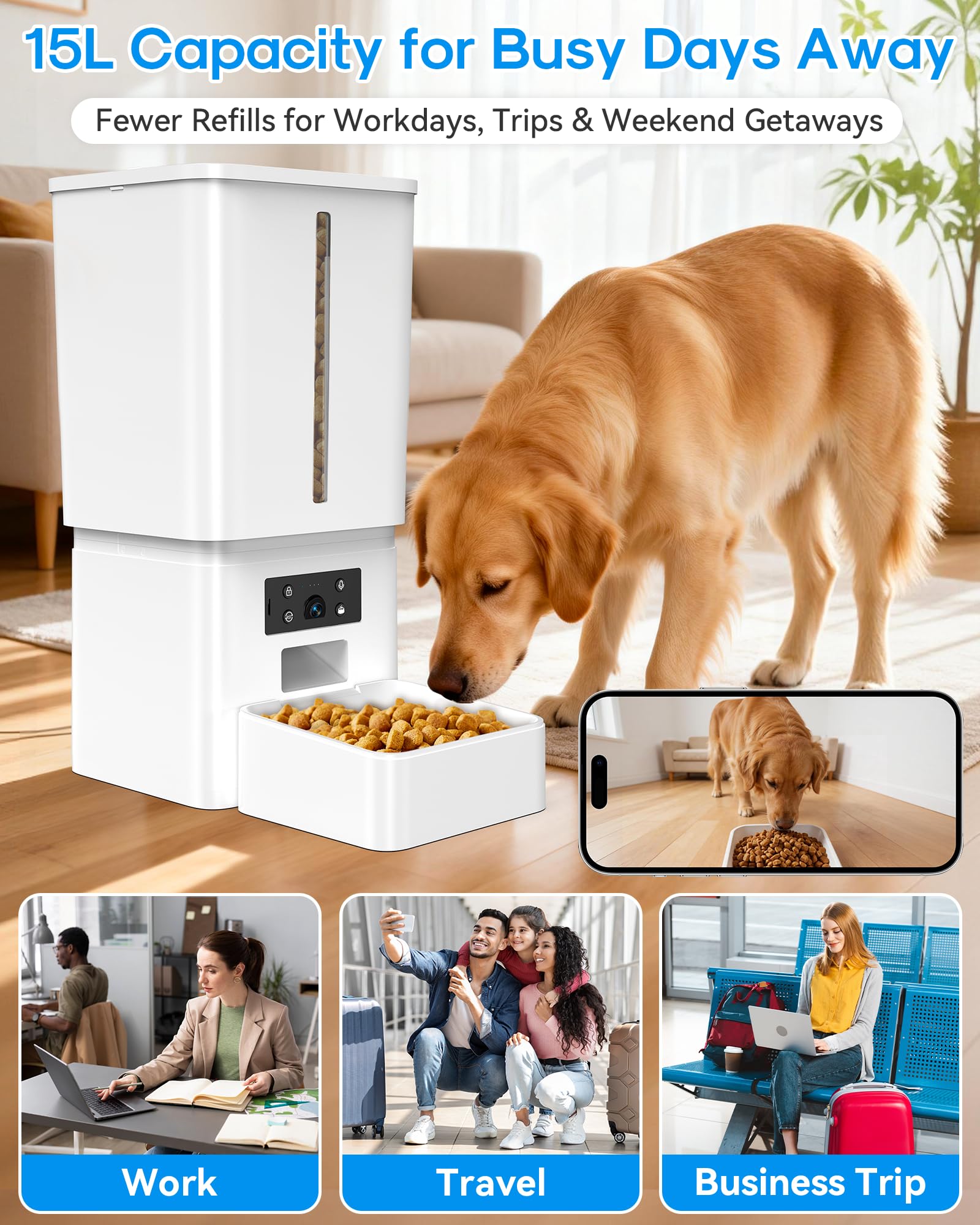 Gwozn Automatic Dog Feeder Large Breed, 15L/63 Cups Auto Dog Food Dispenser