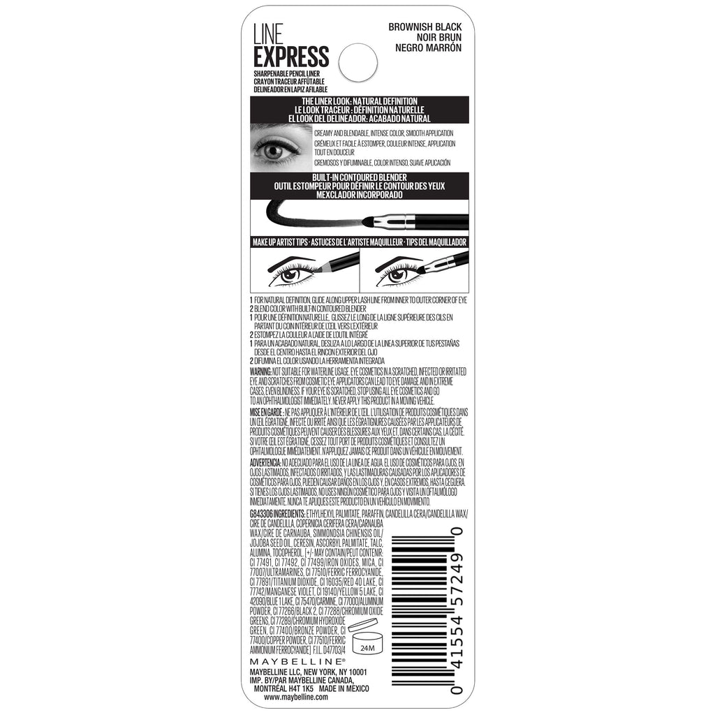 Maybelline New York Line Express Sharpenable Wood Pencil Eyeliner, Brownish Black, 1 Count