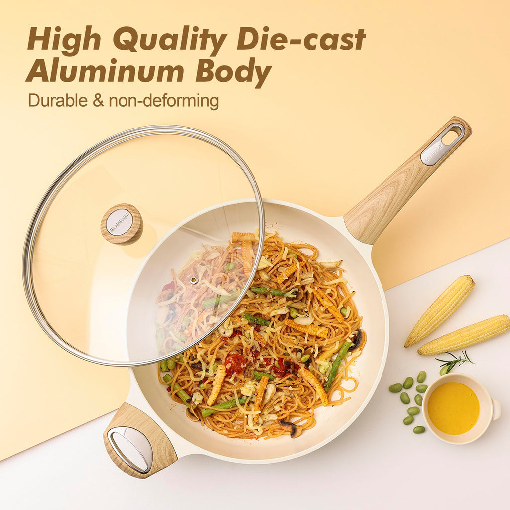 SENSARTE Ceramic Cookware Sets, Pots and Pans Set Non stick, 14 Piece Induction Cookware, Non toxic Healthy Non Stick Kitchen Cooking Set, with Frying Pans Set, PFAS PTFE PFOA PFOS Free