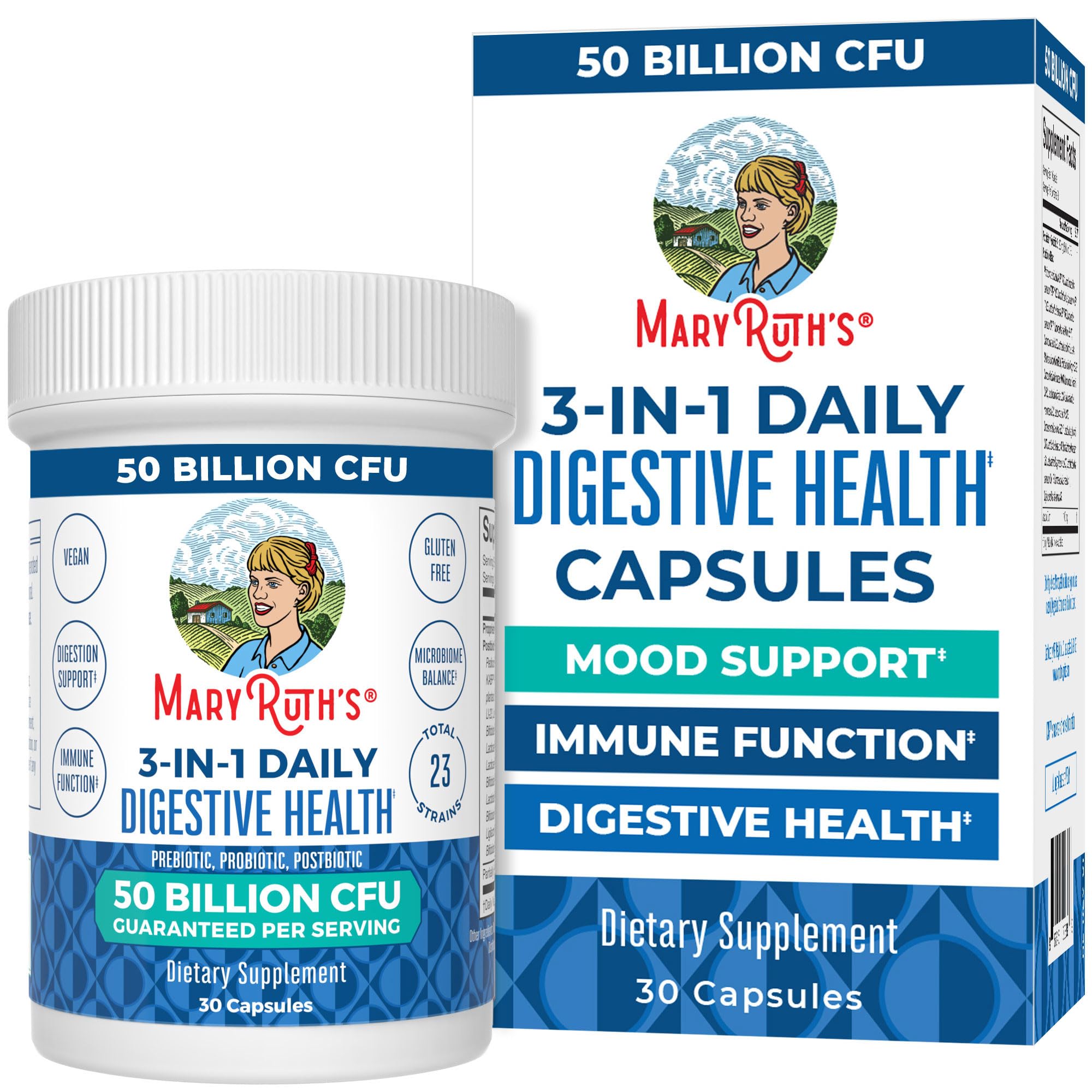 MARYRUTH'S 3-in-1 Probiotics for Digestive Health, 30 Servings