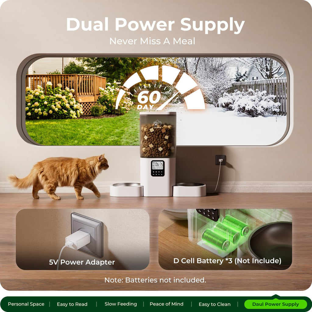 Frienhund Timed Automatic Cat Feeder 2 Cats with Slow Feed: Dual Automatic Dog Feeder with Information Visualization, Programmable Auto Cat Food Dispenser for Multiple Pets,Detachable for Clean-29 Cup
