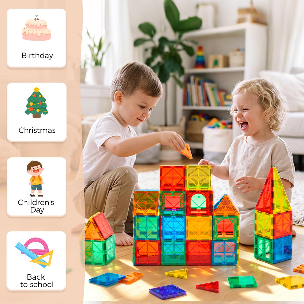 FNJO Magnetic Tiles, 110PCS Magnet Building Set, Magnetic Building Blocks, Construction STEM Learning and Playing Toys for Kids, Montessori Toy for Preschool Boys Girls