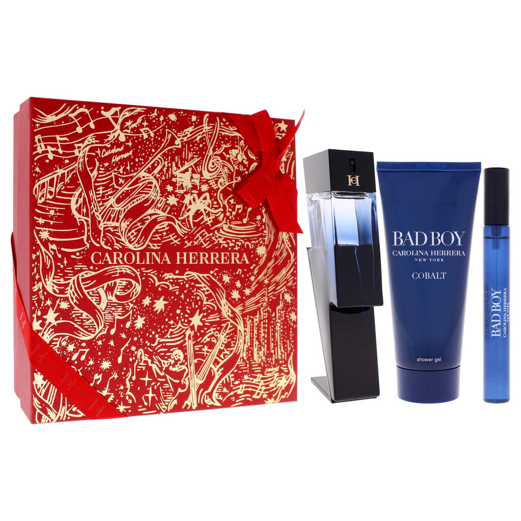 Carolina Herrera Bad Boy Cobalt 3-Piece Gift Set for Men, (Eau De Parfum 3.4 oz + Shower Gel 3.4 oz + Travel Spray 0.34 oz) – Limited Edition