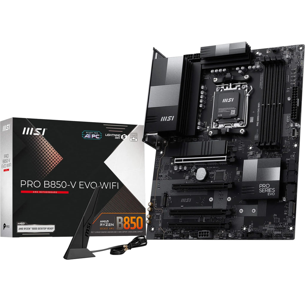 MSI PRO B850-V EVO WiFi Motherboard, ATX - Supports AMD Ryzen 9000/8000 / 7000 Processors, AM5 - DDR5 Memory Boost (up to 8200+ MT/s OC), PCIe 5.0 x16, M.2 Gen5, Wi-Fi 7, 5G LAN