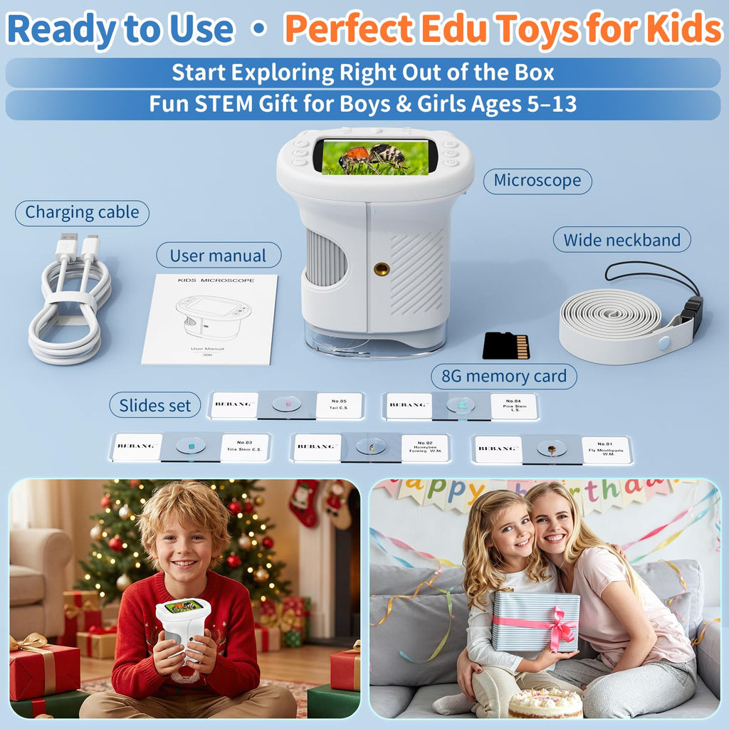 Kids Handheld Digital Microscope 1000X: Science Gift Kit STEM Toy Ages 5-13