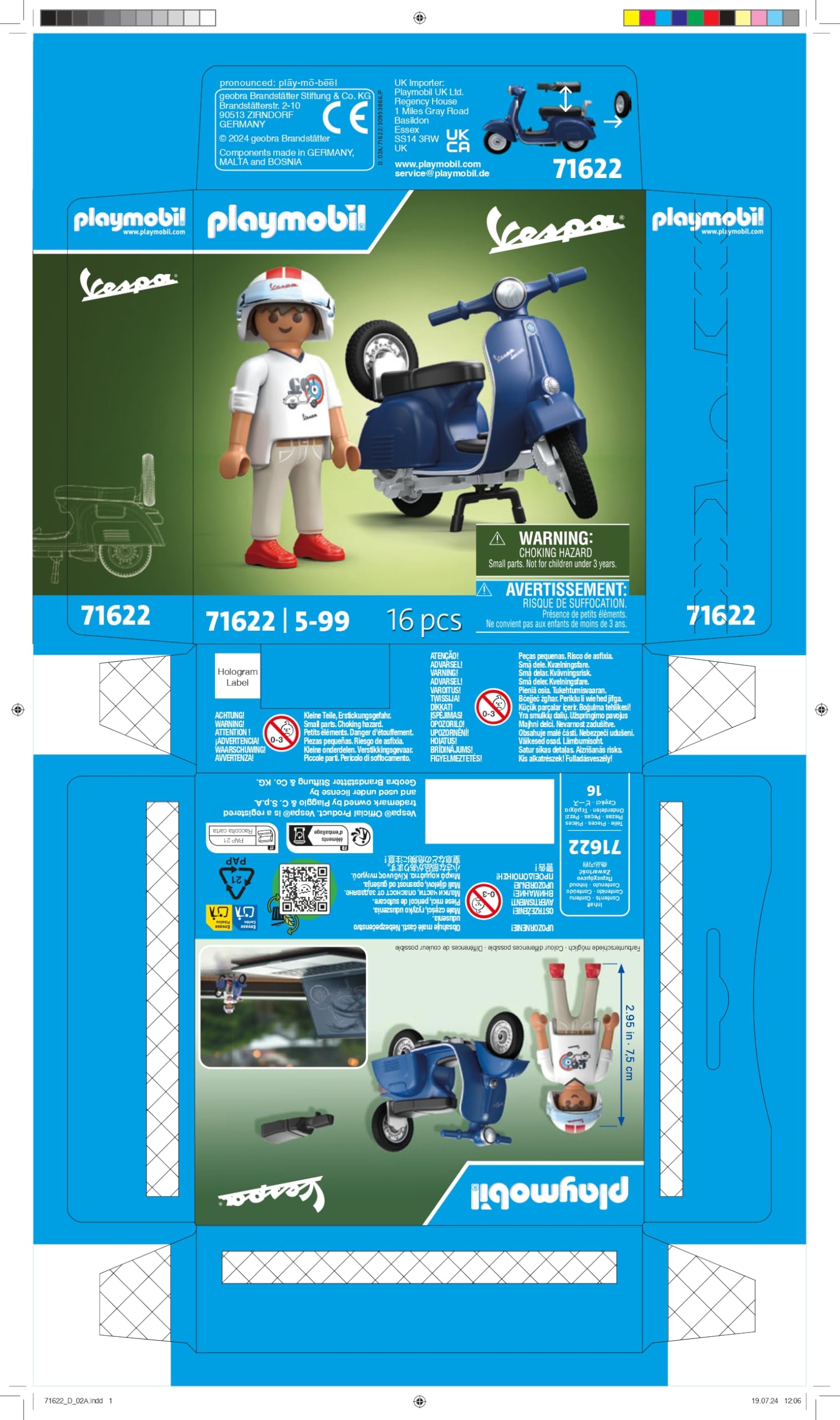 PLAYMOBIL Cars 71622 1969 Vespa 150 Sprint Veloce, Blue, Faithful Model for Collectors and Fans, Includes Versatile Accessories and Detachable Spare Wheel
