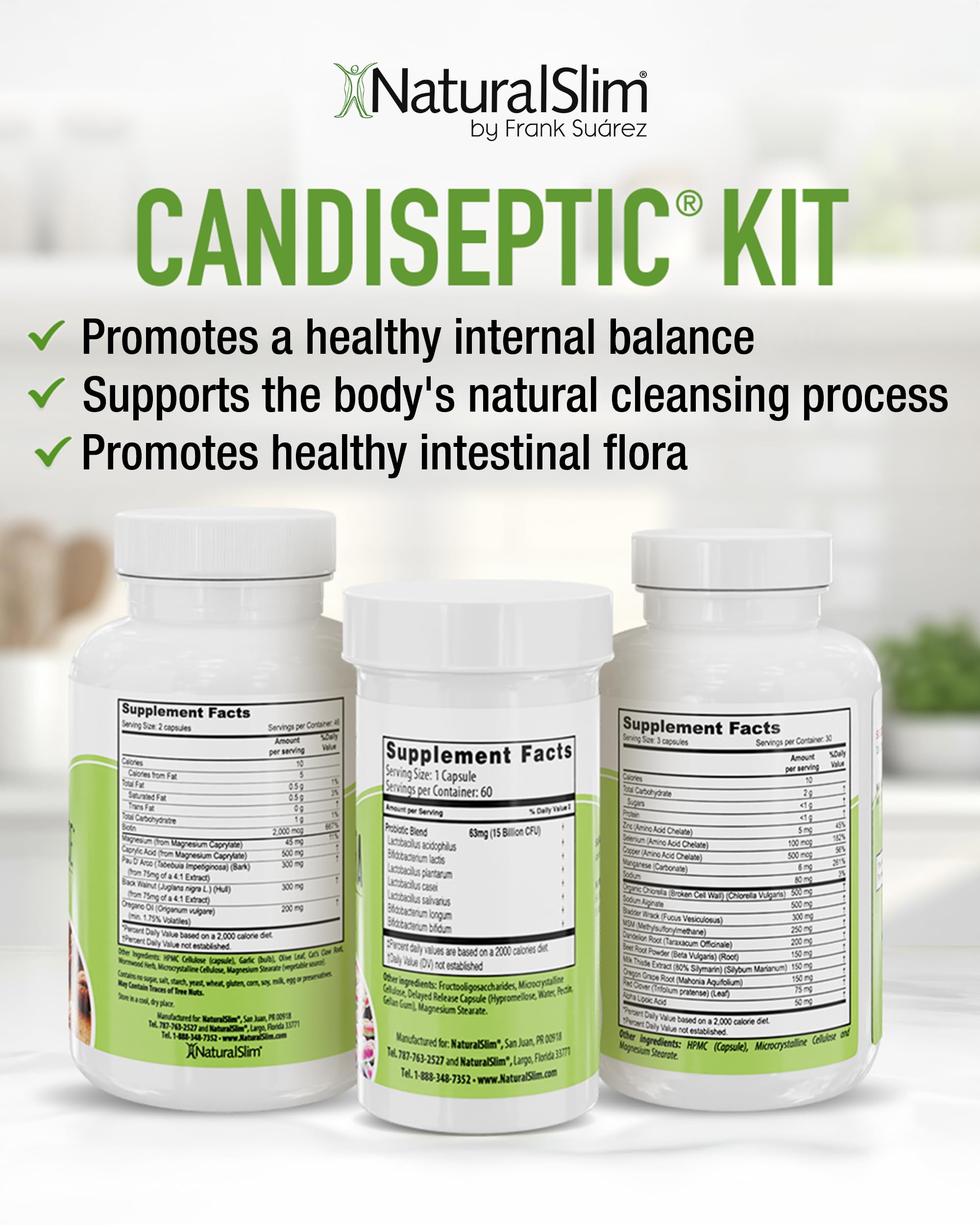 NaturalSlim Gut Cleanse Support Supplements Bundle - Candiseptic Kit Anti Overgrowth, Gut & Colon Cleansing 242 Capsules Total - 28 Days Cleansing Program Formulated by Frank Suarez (1 Pack)