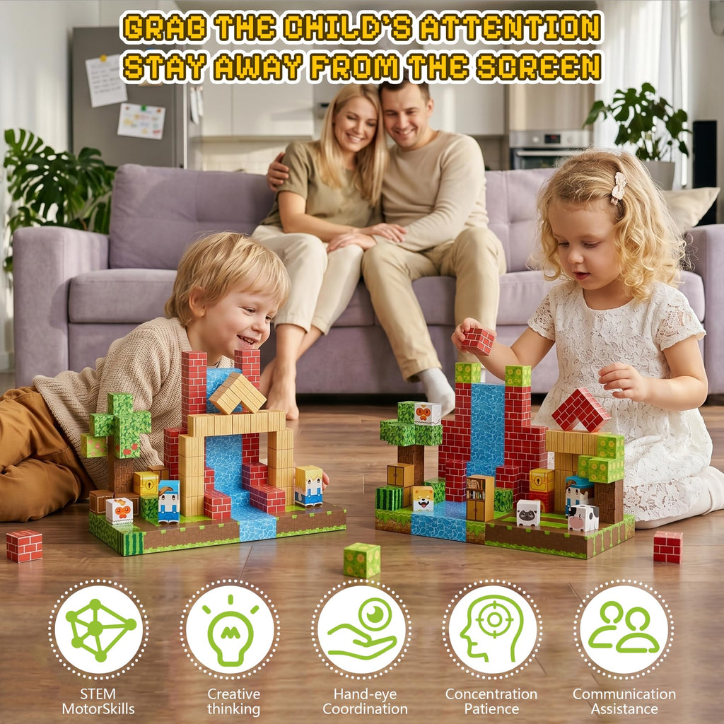 Fitrobust 200PCS Magnetic Building Blocks Set, Magnetic Tiles Kids Build Cubes STEM Game Toys, Build Forest World Set, Christmas Birthday Gifts for Boys & Girls Age 3 4 5 6 7 8 9 10, 0.78 in Size