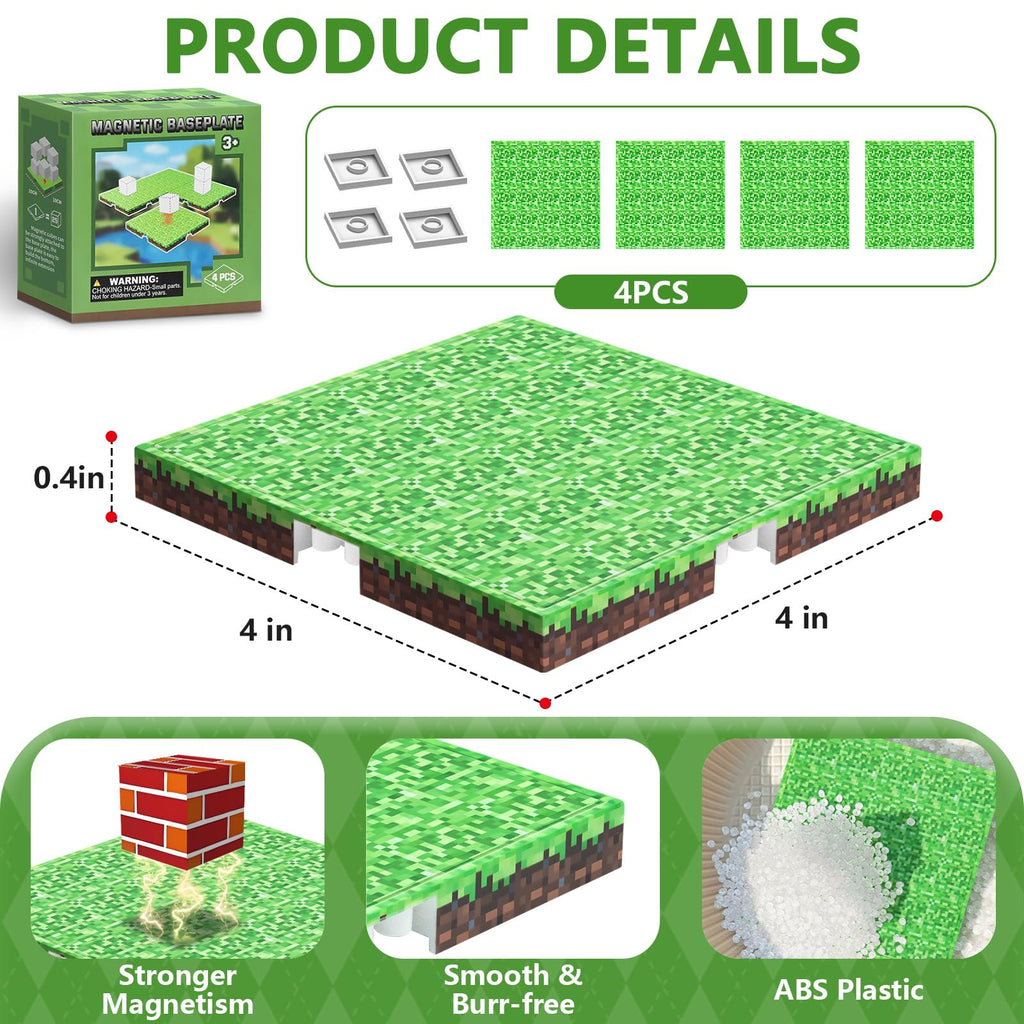 Youngyes Magnetic Blocks Baseplate - Magnet Toys for Kids, 4PCS, Grassland