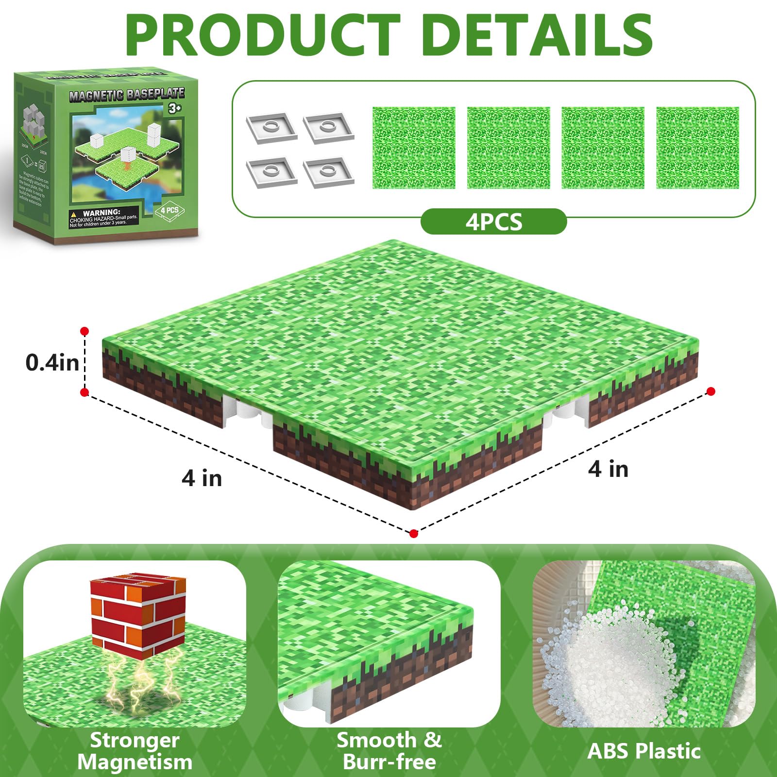 Youngyes Magnetic Blocks Baseplate - Magnet Toys for Kids, 4PCS, Grassland