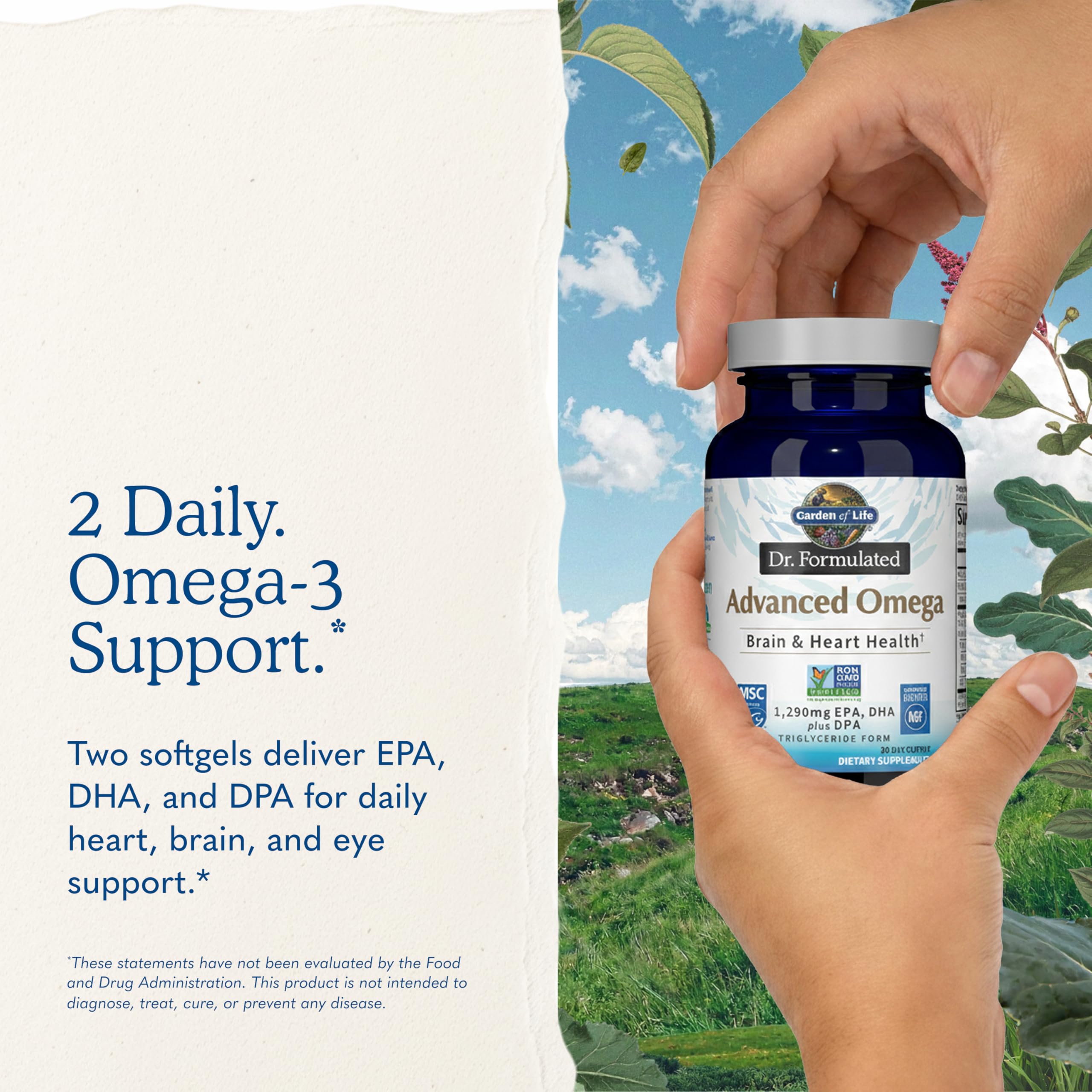 Garden of Life Dr. Formulated Advanced Omega Fish Oil, 1,290mg EPA, DHA & DPA in Triglyceride Form - Omega 3 Fish Oil Supplement for Heart Health & Brain Support, Non-GMO, Citrus Flavored, 60 Softgels