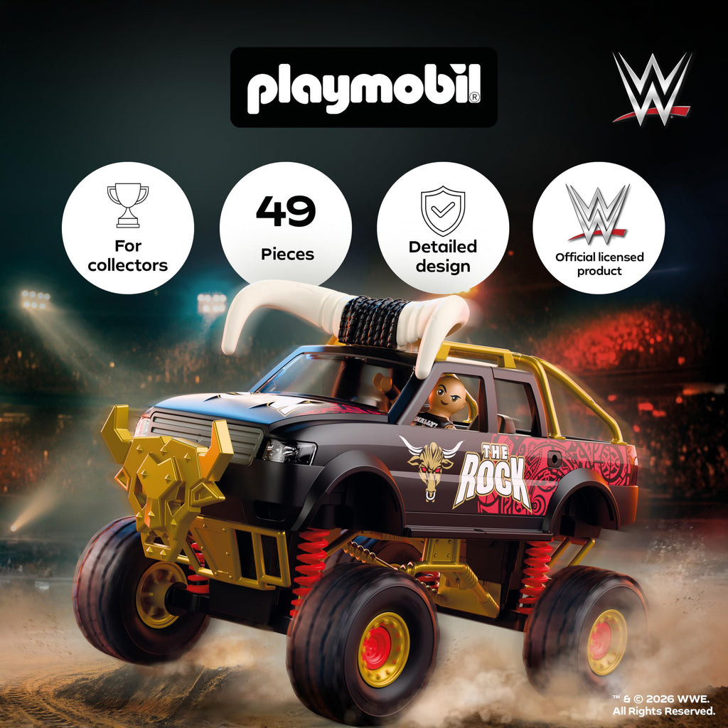Playmobil | WWE | WWE The Rock Monster Truck | Monster Truck with Suspension, Horns & The Rock Figure | for Fans Aged 5+ | 71955